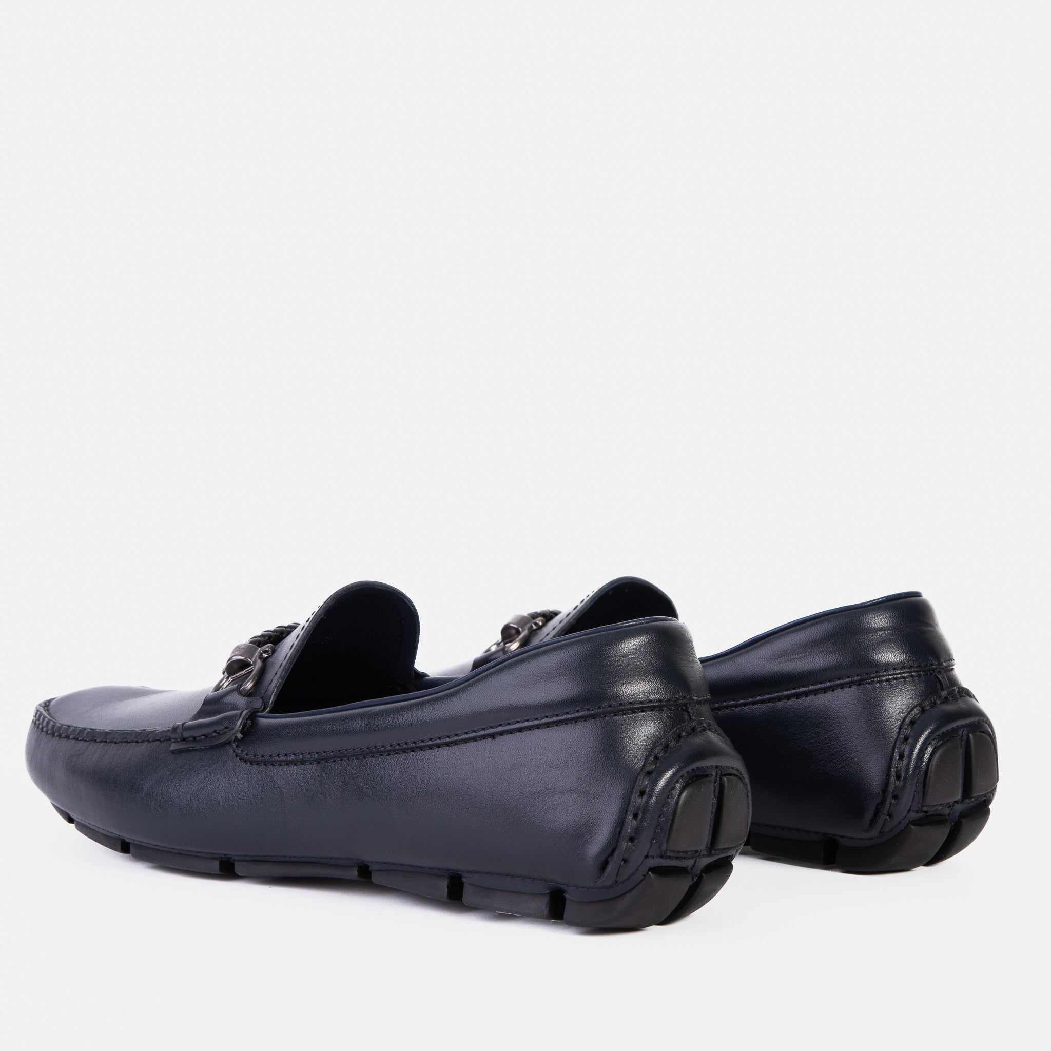 Pavia Navy Blue Leather Bit Drive Loafer Shoe - Vinci Leather