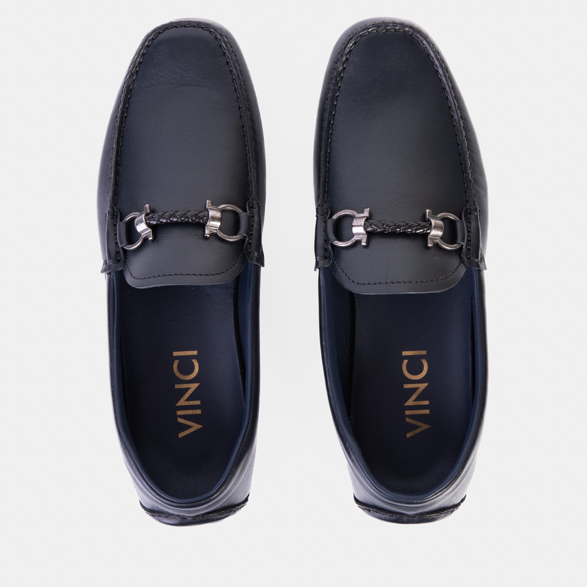 Pavia Navy Blue Leather Bit Drive Loafer Shoe - Vinci Leather