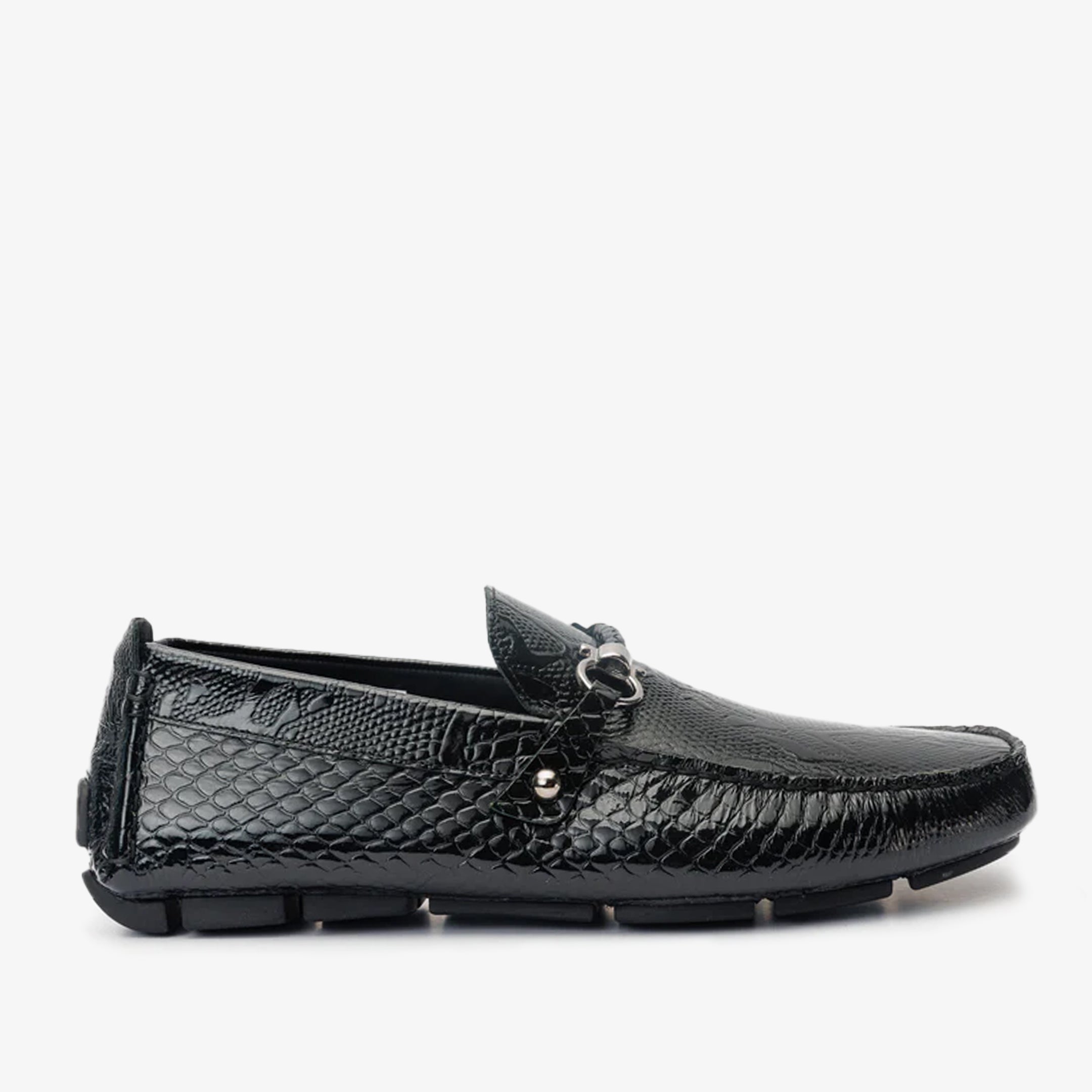 The Bologna Black Leather Bit Drive Loafer Shoe - Vinci Leather