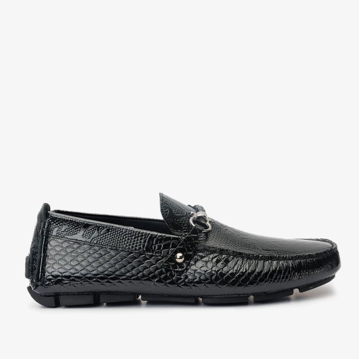 The Bologna Black Leather Bit Drive Loafer Shoe - Vinci Leather