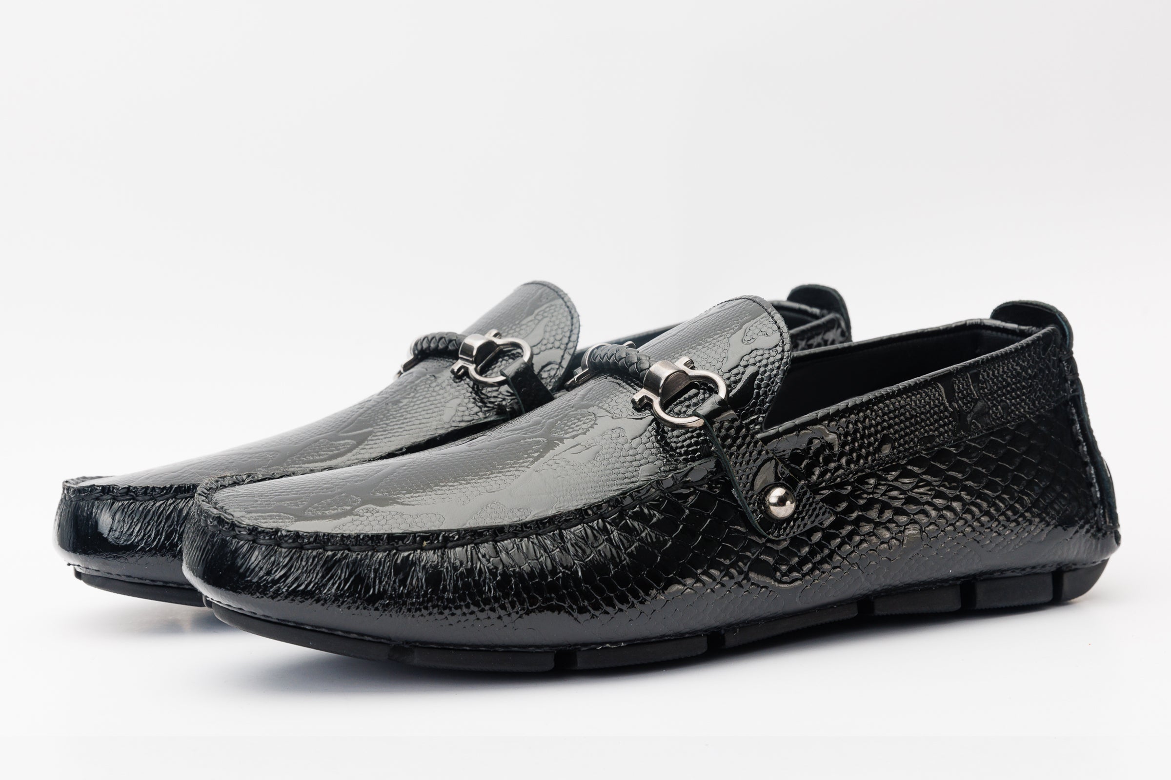 The Bologna Black Leather Bit Drive Loafer Shoe - Vinci Leather