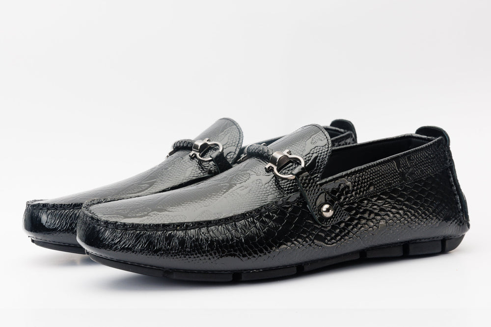The Bologna Black Leather Bit Drive Loafer Shoe - Vinci Leather