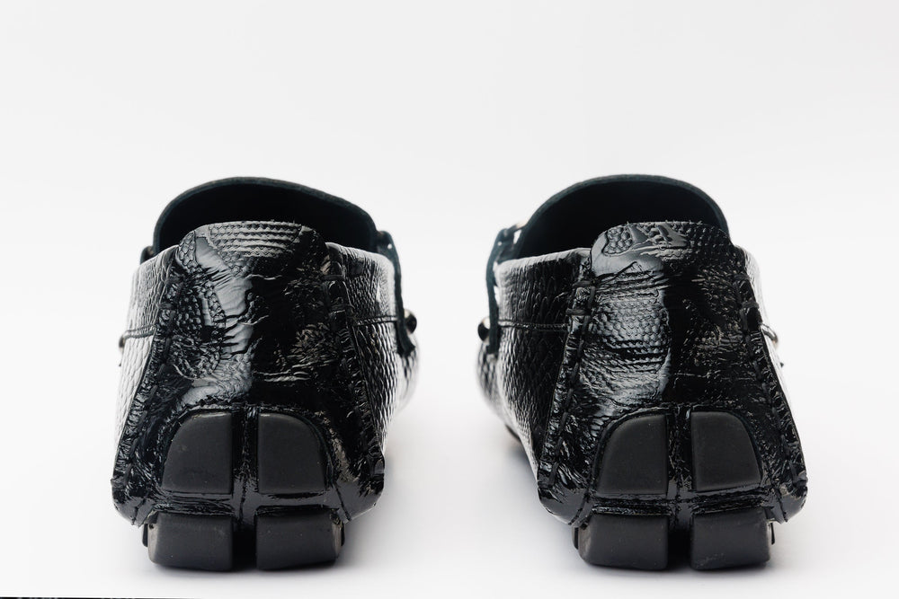 The Bologna Black Leather Bit Drive Loafer Shoe - Vinci Leather