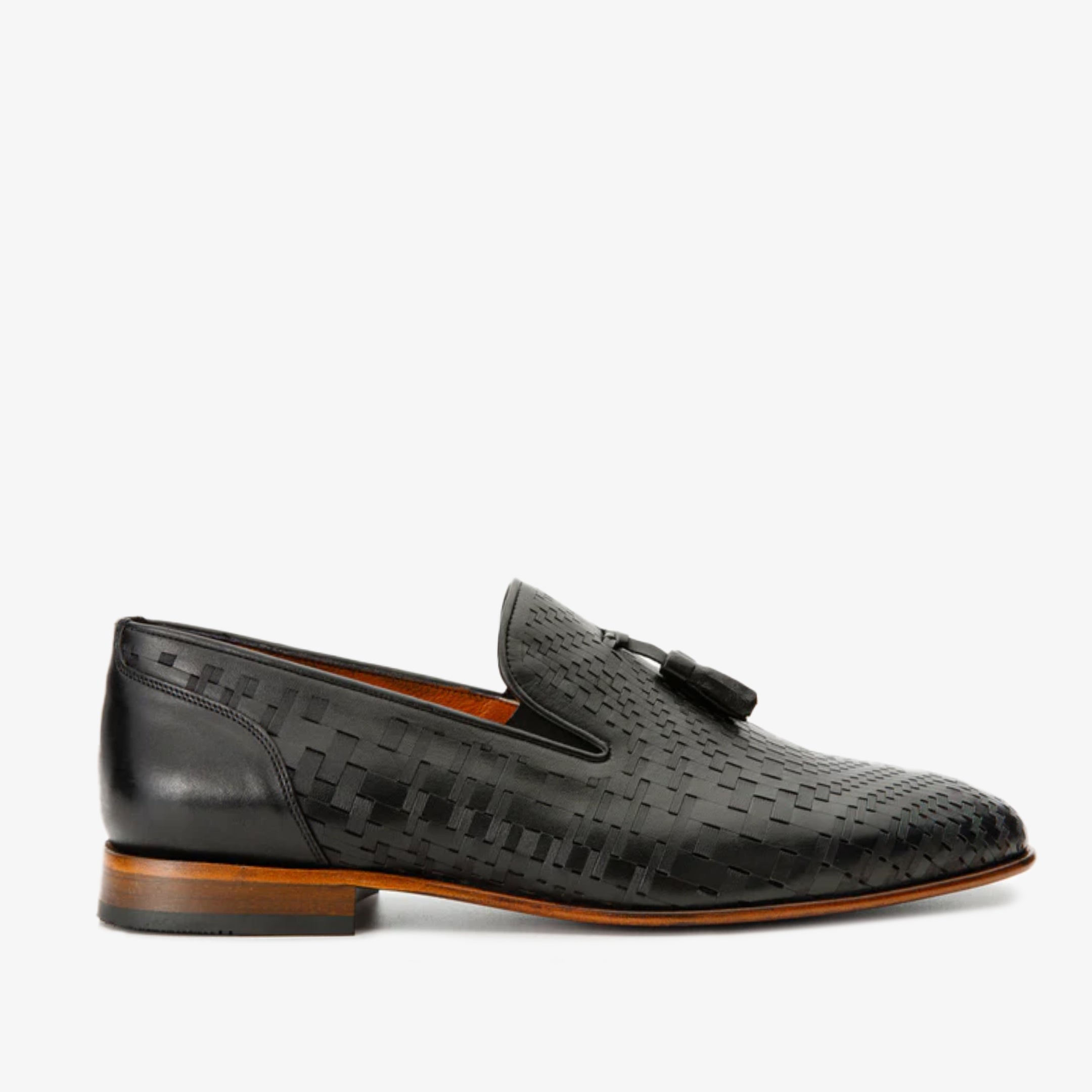 The Meram Black Leather Tassel Slip-On Loafer Shoe - Vinci Leather