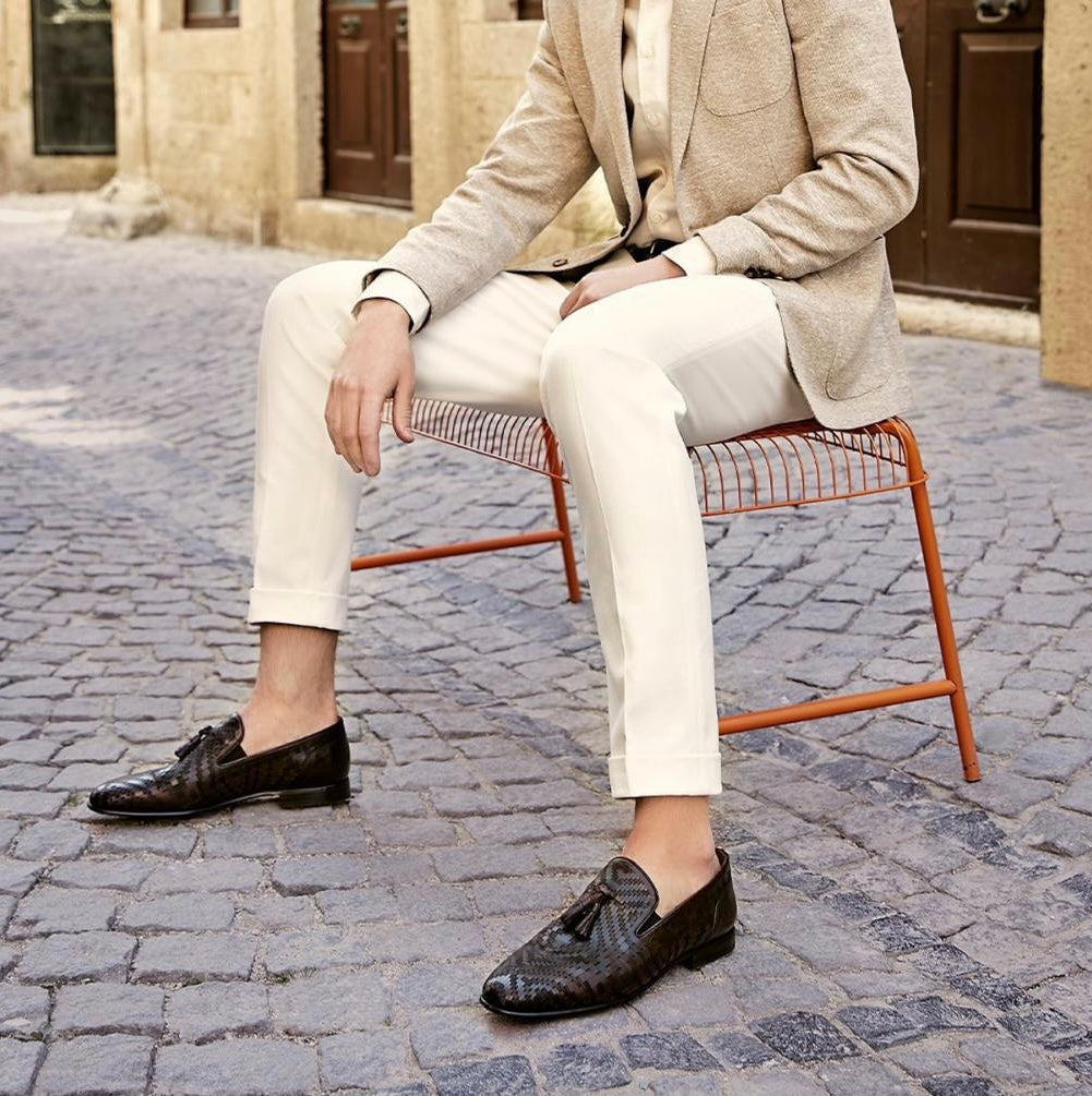 The Meram Black Leather Tassel Slip-On Loafer Shoe - Vinci Leather