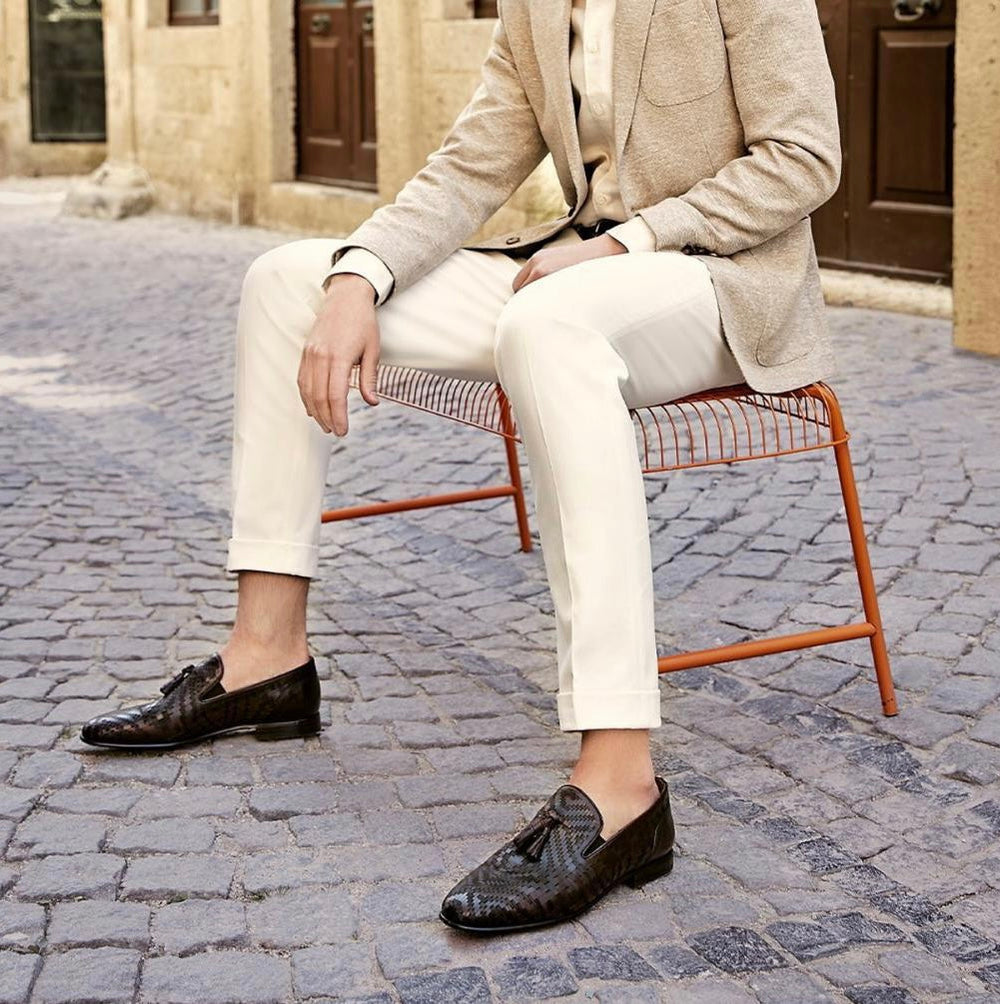 The Meram Black Leather Tassel Slip-On Loafer Shoe - Vinci Leather