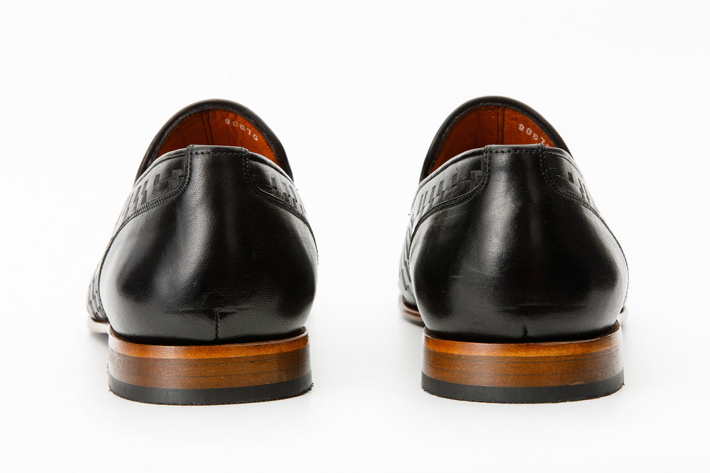 The Meram Black Leather Tassel Slip-On Loafer Shoe - Vinci Leather