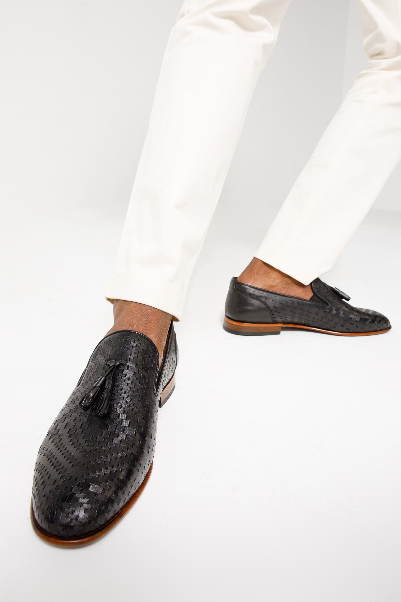 The Meram Black Leather Tassel Slip-On Loafer Shoe - Vinci Leather
