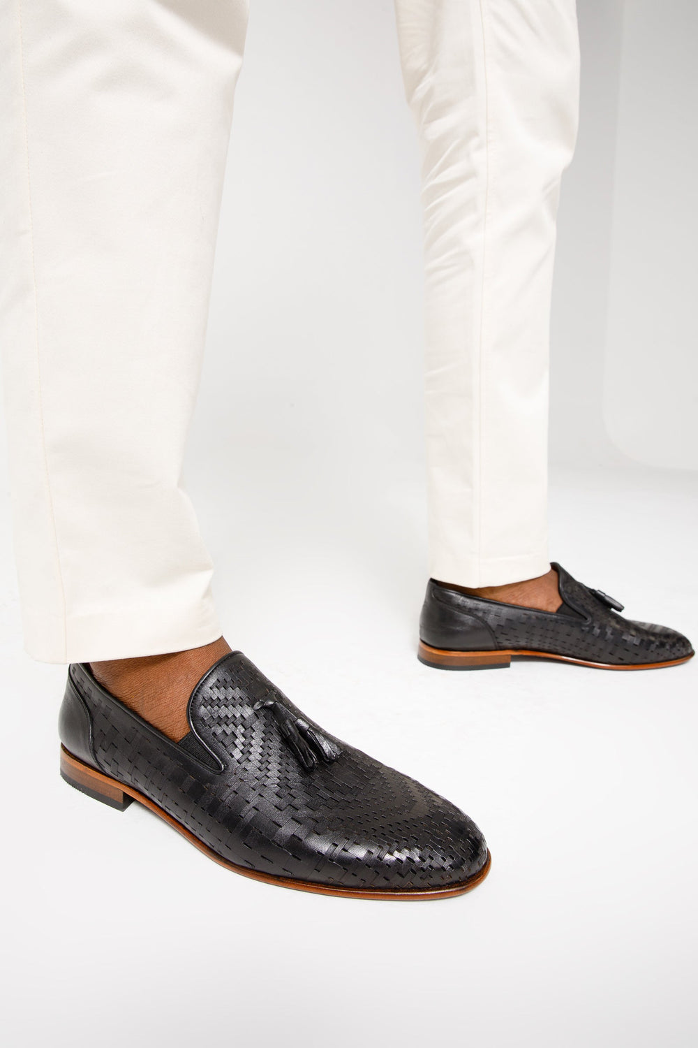 The Meram Black Leather Tassel Slip-On Loafer Shoe - Vinci Leather