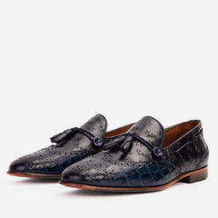 The Istanbul Navy Blue Leather Tassel Loafer Shoe - Vinci Leather