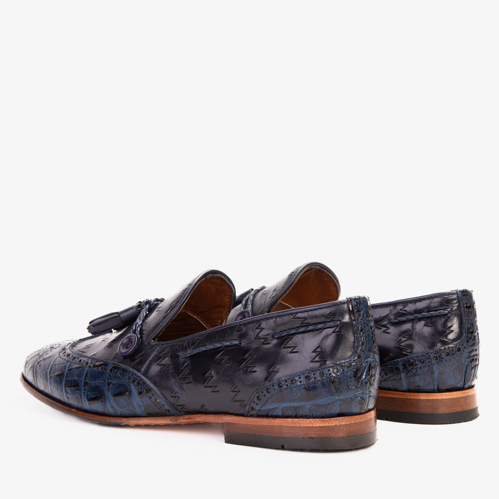 The Istanbul Navy Blue Leather Tassel Loafer Shoe - Vinci Leather
