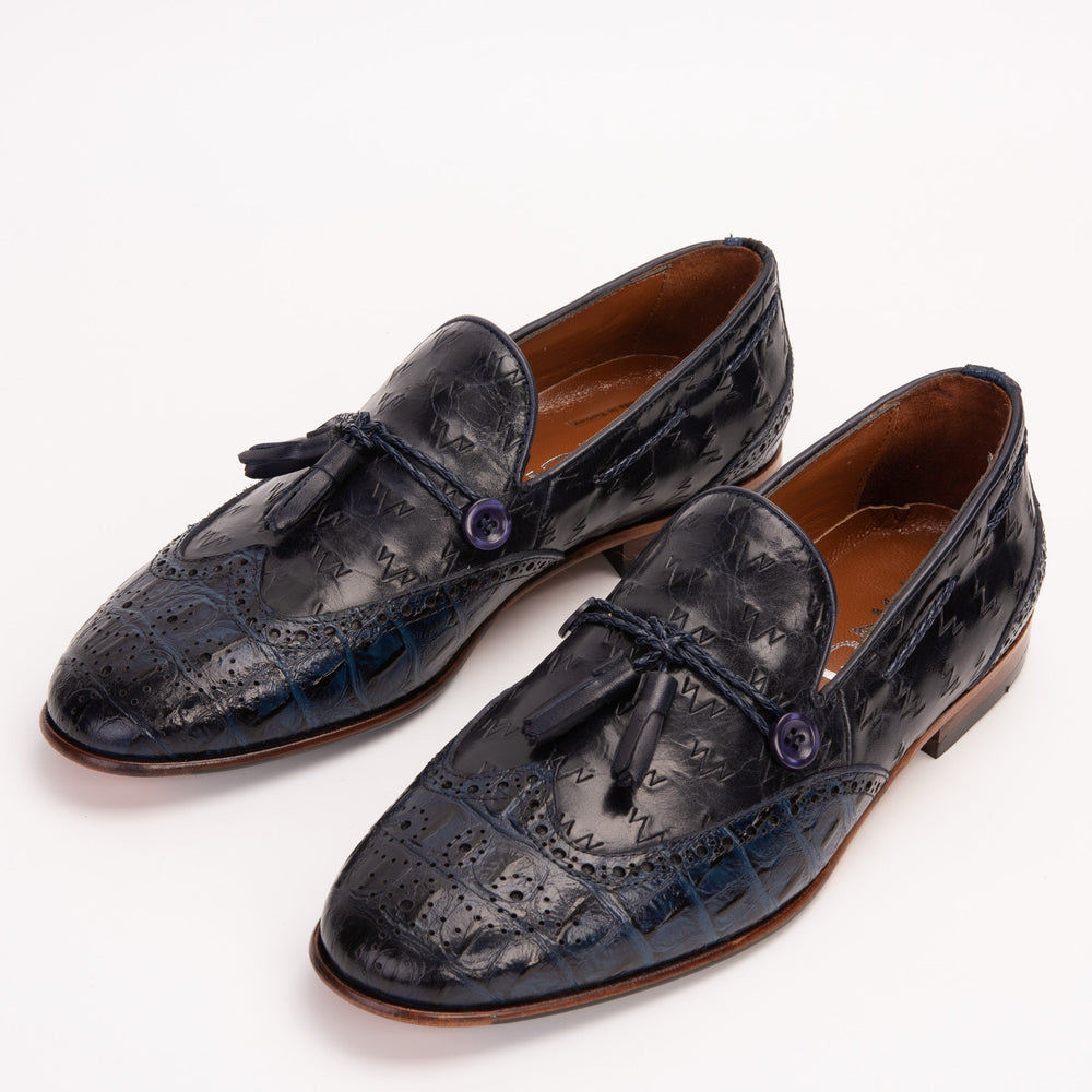 The Istanbul Navy Blue Leather Tassel Loafer Shoe - Vinci Leather