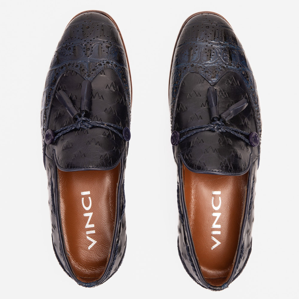 The Istanbul Navy Blue Leather Tassel Loafer Shoe - Vinci Leather