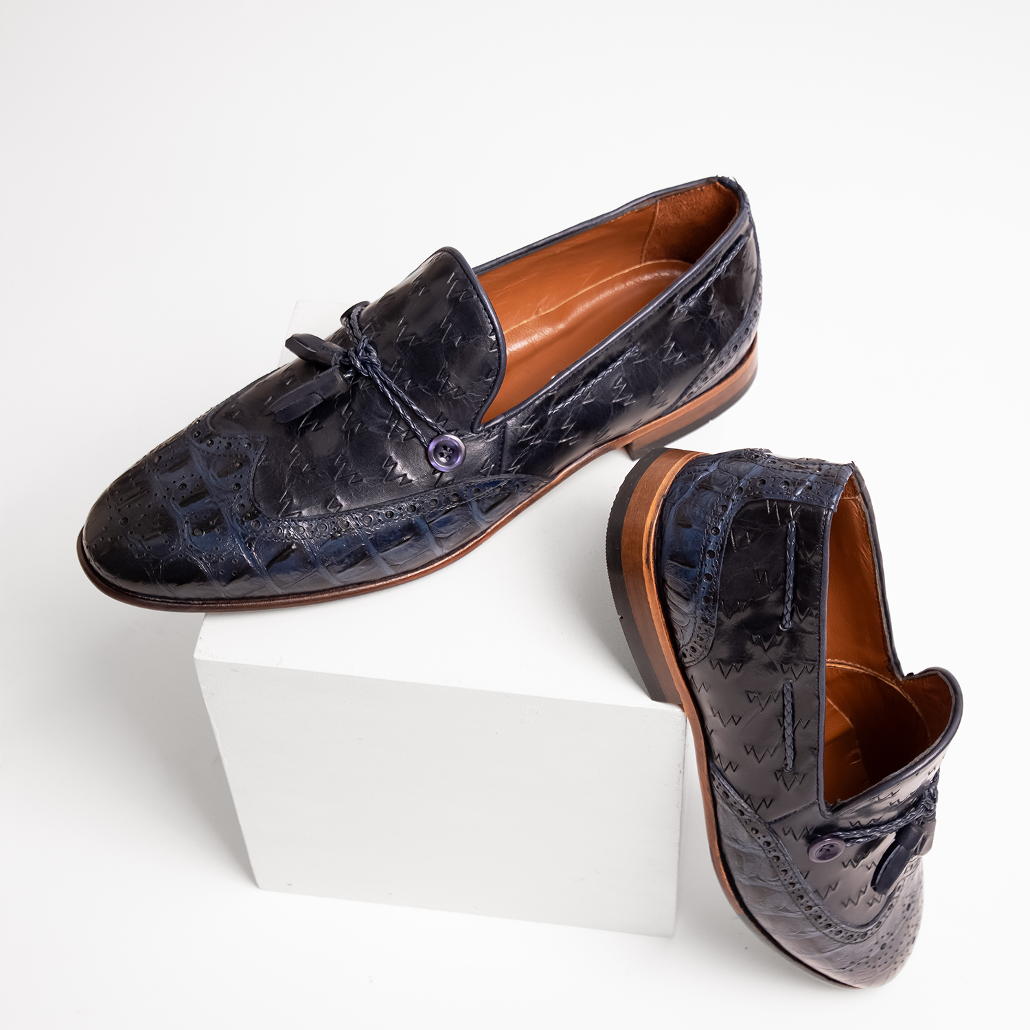 The Istanbul Navy Blue Leather Tassel Loafer Shoe - Vinci Leather