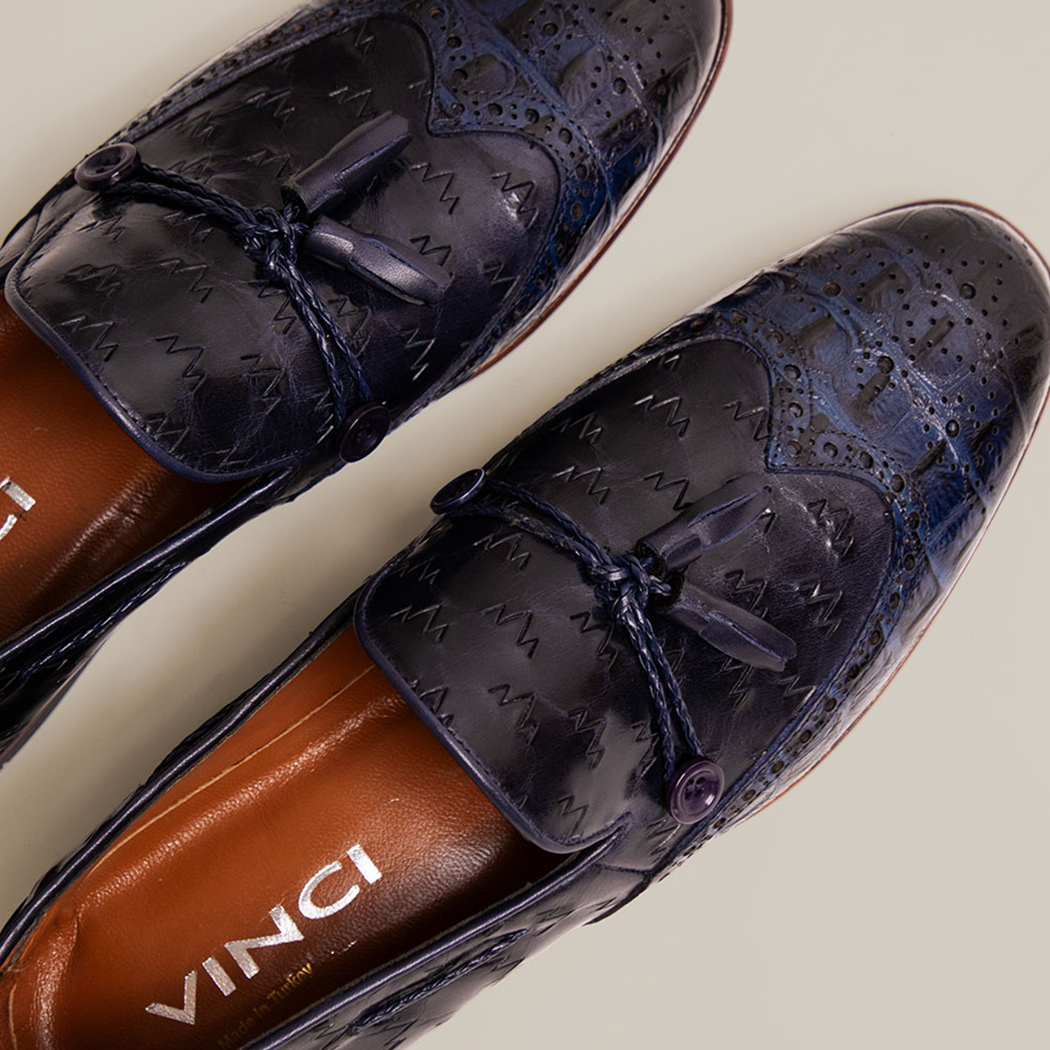 The Istanbul Navy Blue Leather Tassel Loafer Shoe - Vinci Leather