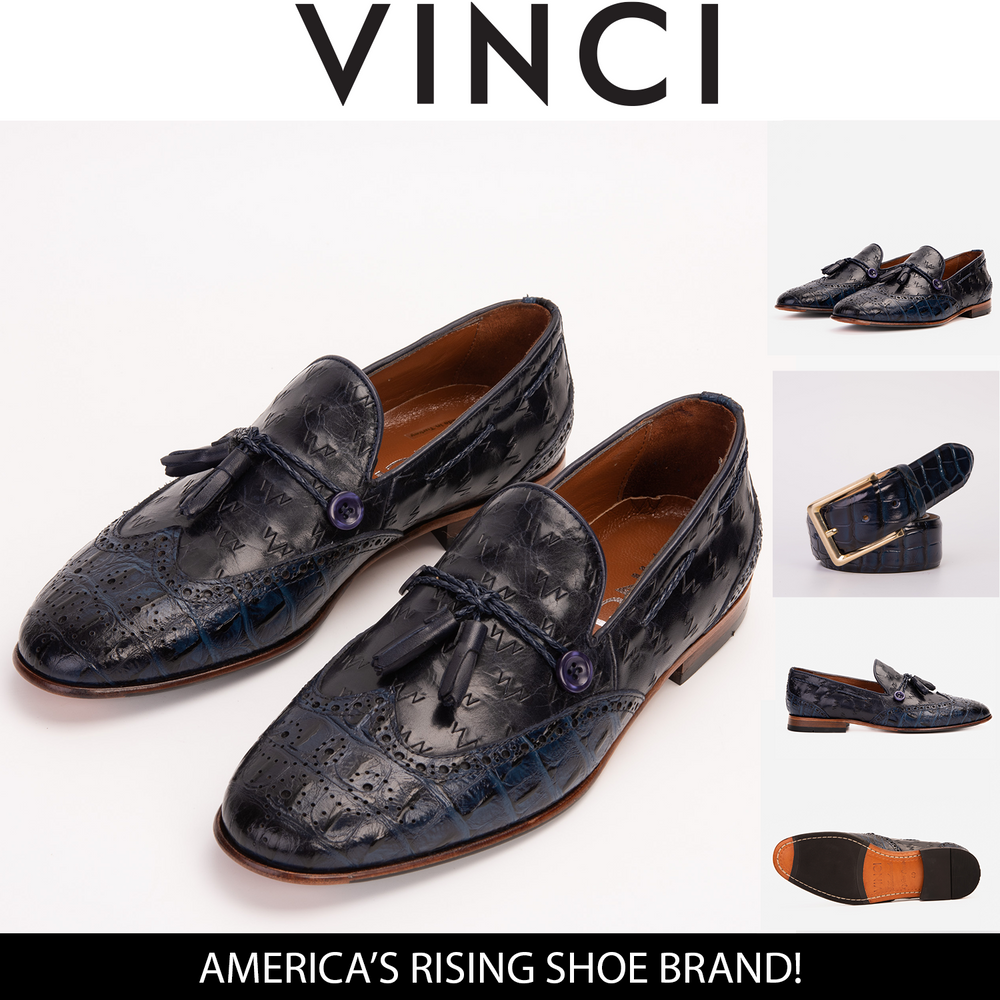 The Istanbul Navy Blue Leather Tassel Loafer Shoe - Vinci Leather