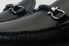 Pavia Black Leather Bit Drive Loafer Shoe - Vinci Leather