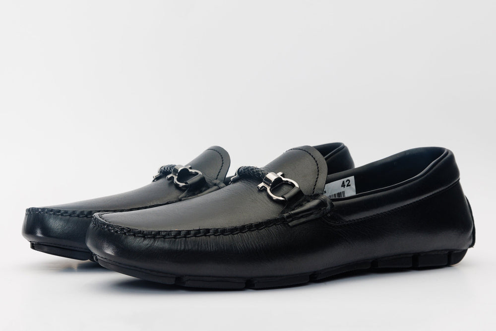 Pavia Black Leather Bit Drive Loafer Shoe - Vinci Leather