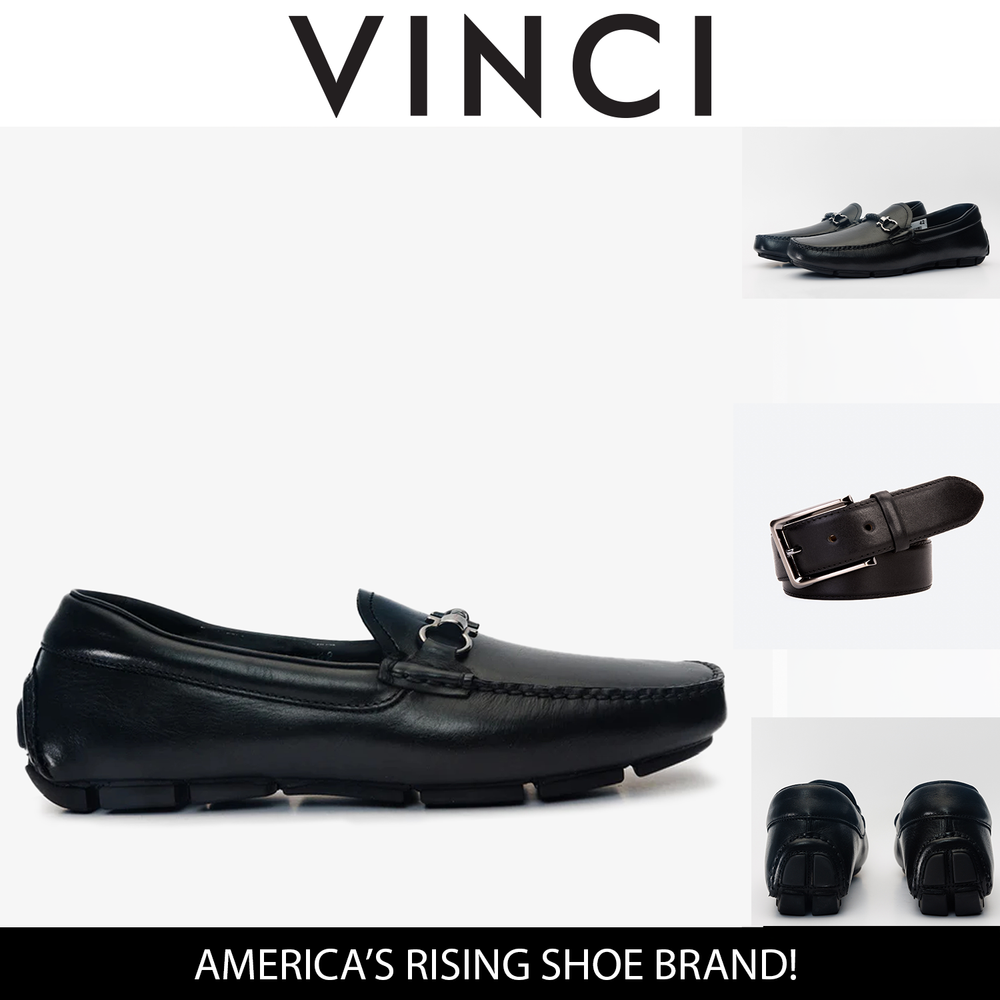 Pavia Black Leather Bit Drive Loafer Shoe - Vinci Leather