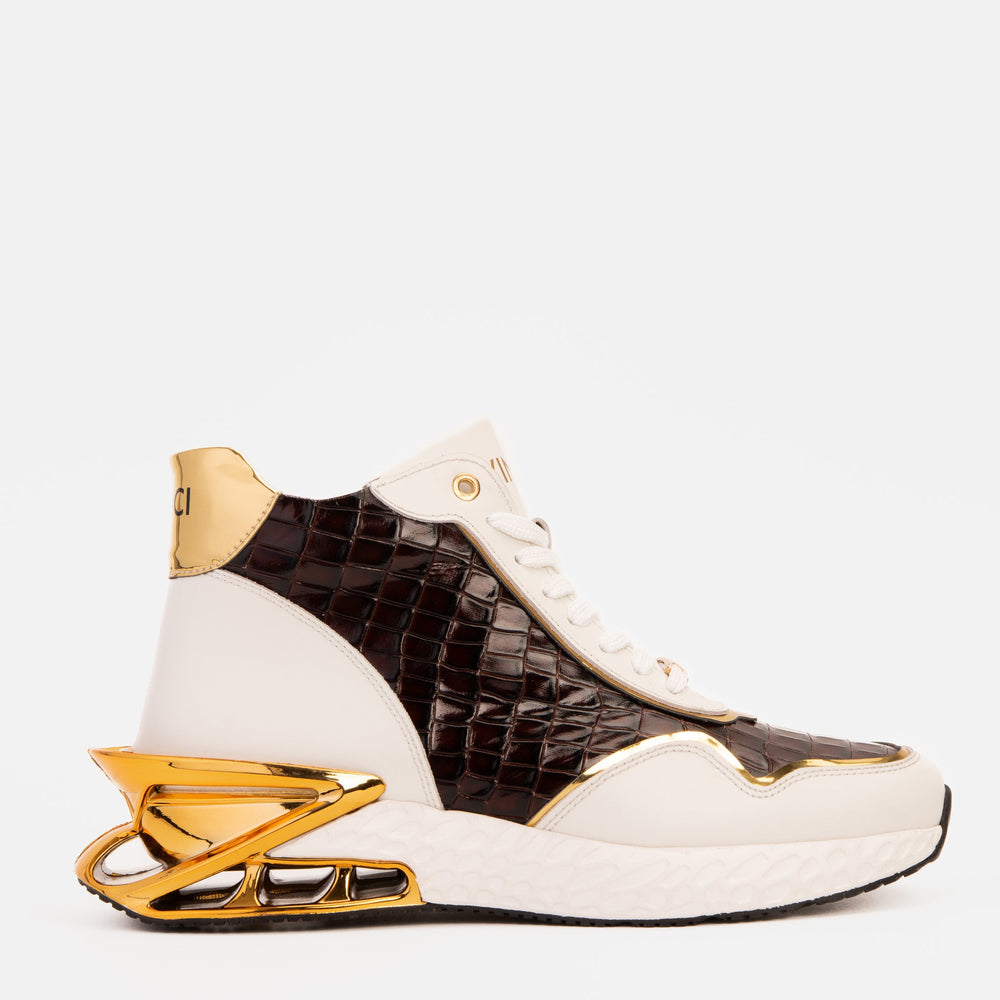 Bellagio White Gold Leather High-Top Sneaker - Vinci Leather