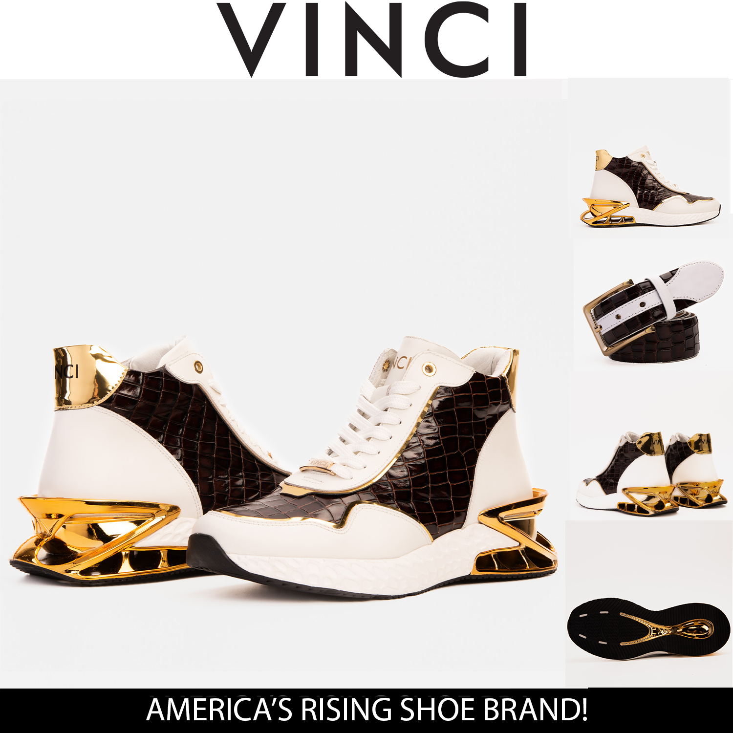 Bellagio White Gold Leather High-Top Sneaker - Vinci Leather