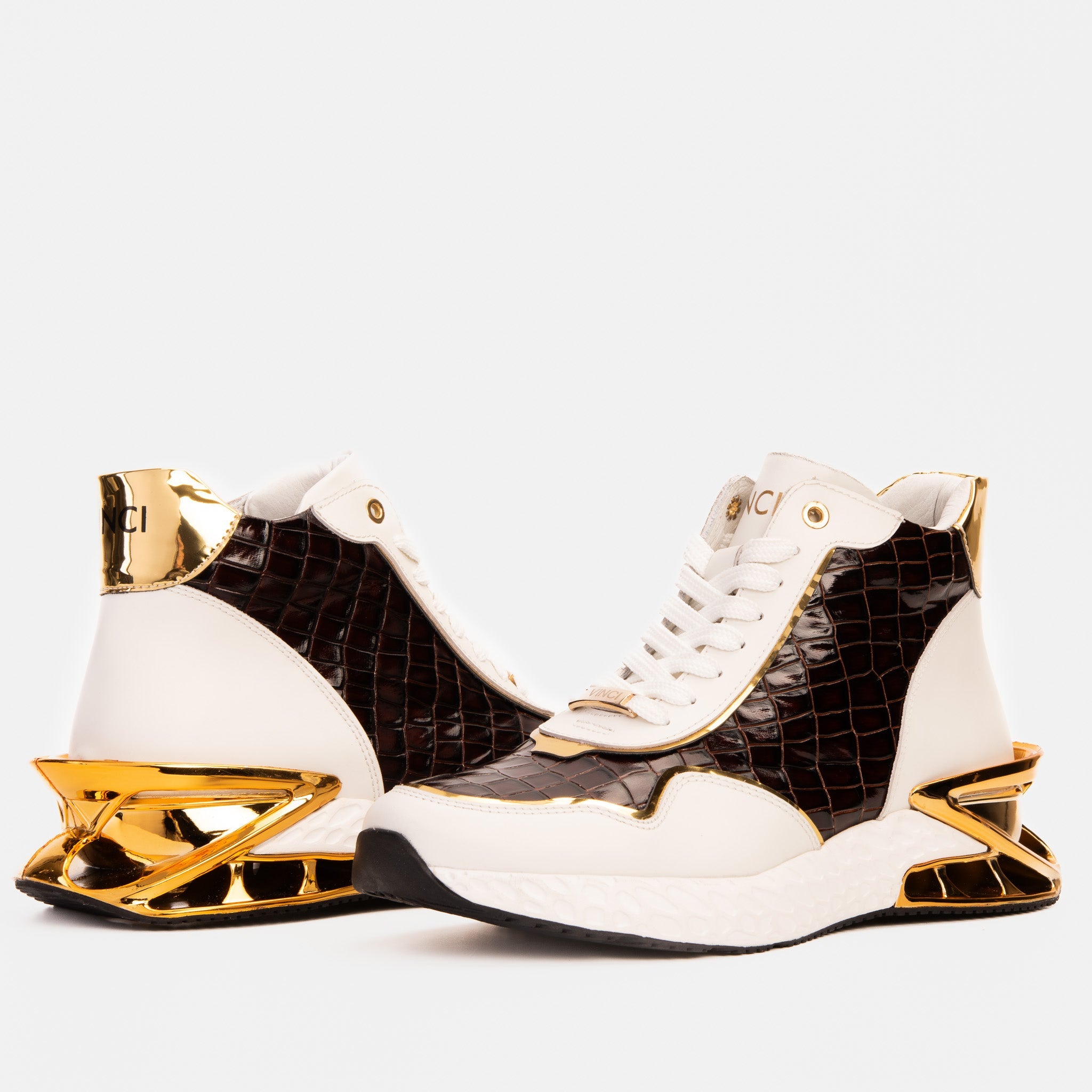 Bellagio White Gold Leather High-Top Sneaker - Vinci Leather