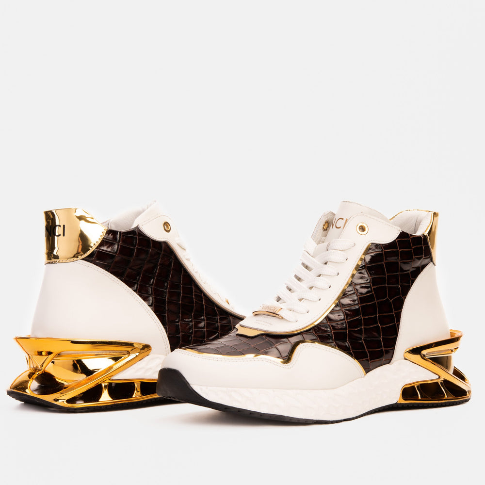 Bellagio White Gold Leather High-Top Sneaker - Vinci Leather