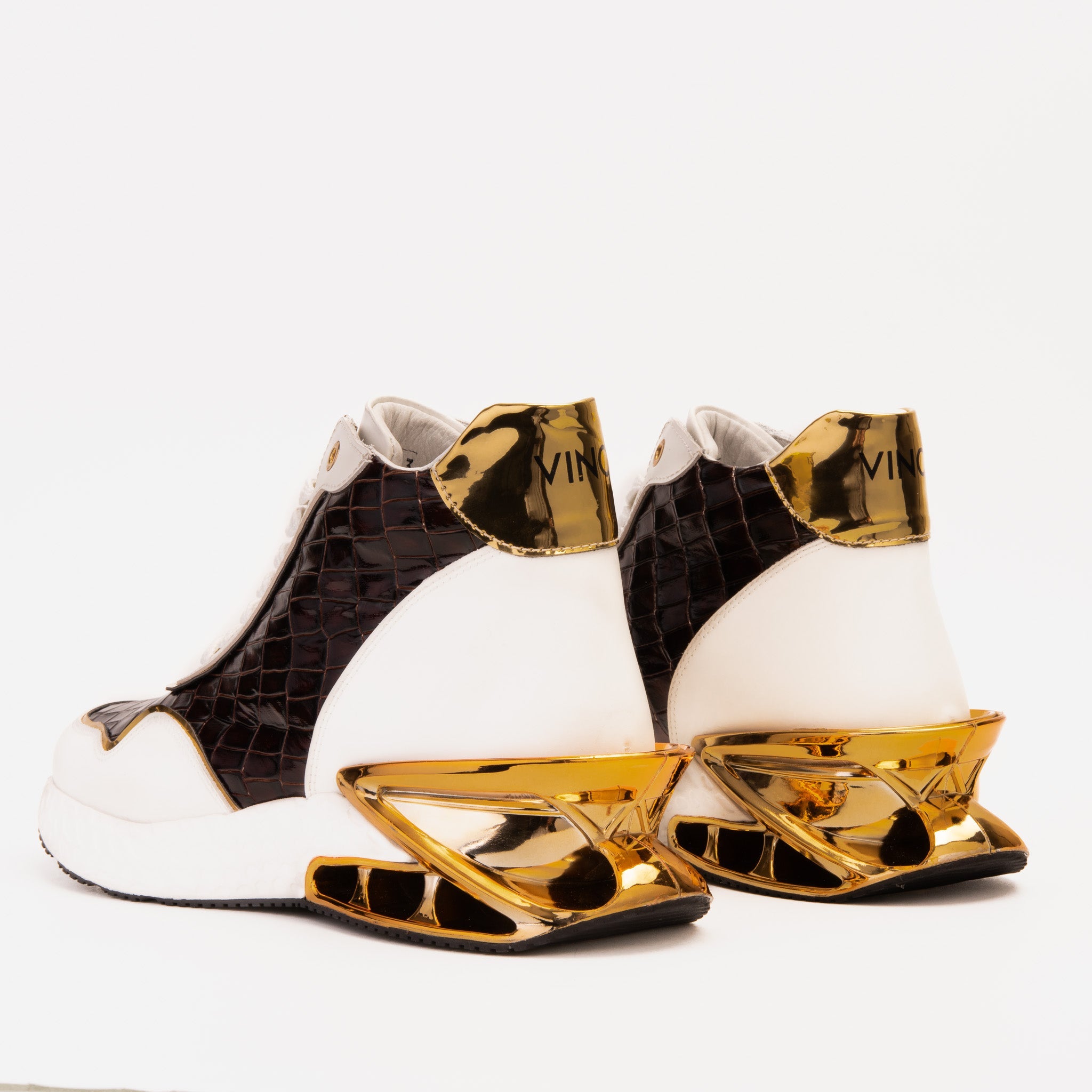 Bellagio White Gold Leather High-Top Sneaker - Vinci Leather