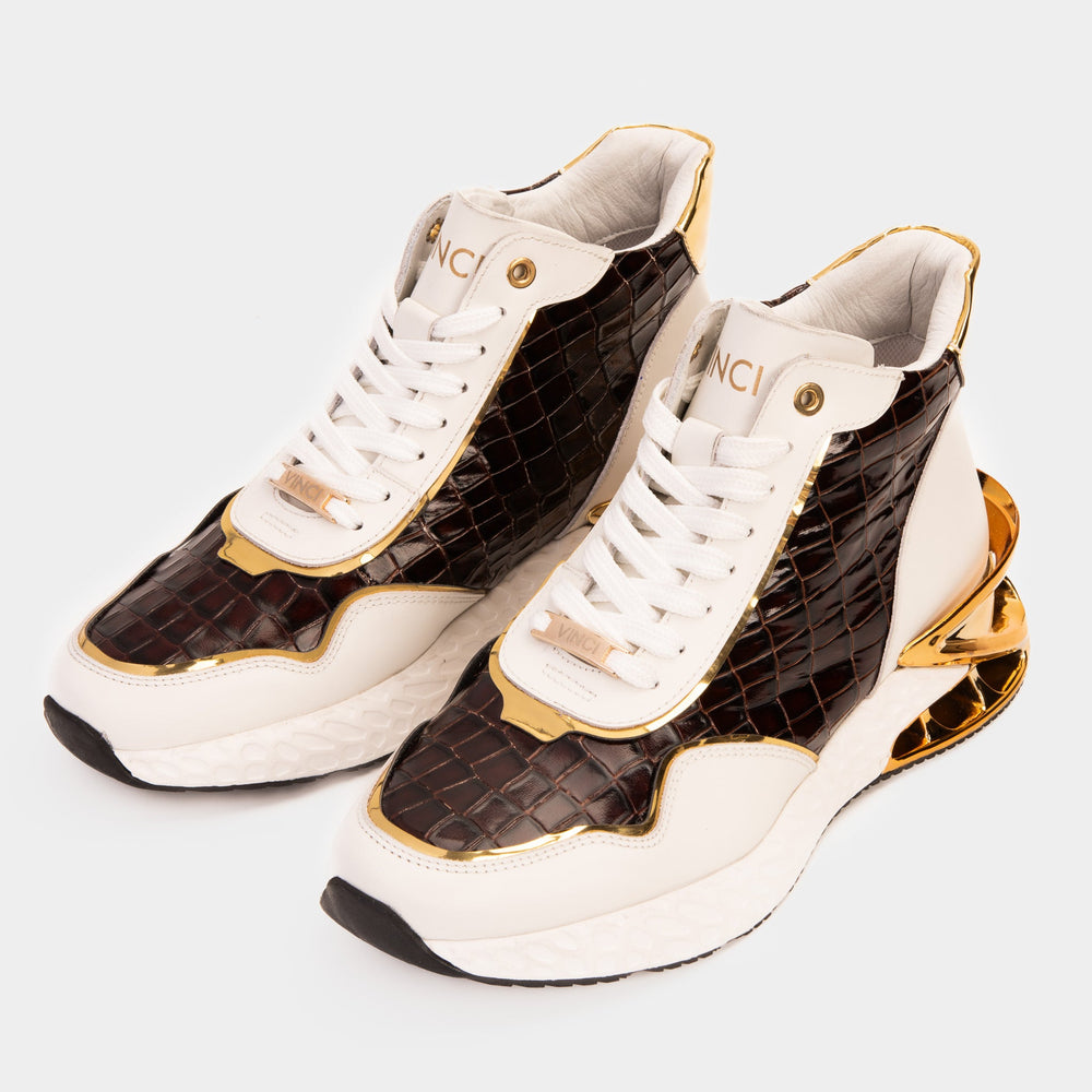 Bellagio White Gold Leather High-Top Sneaker - Vinci Leather