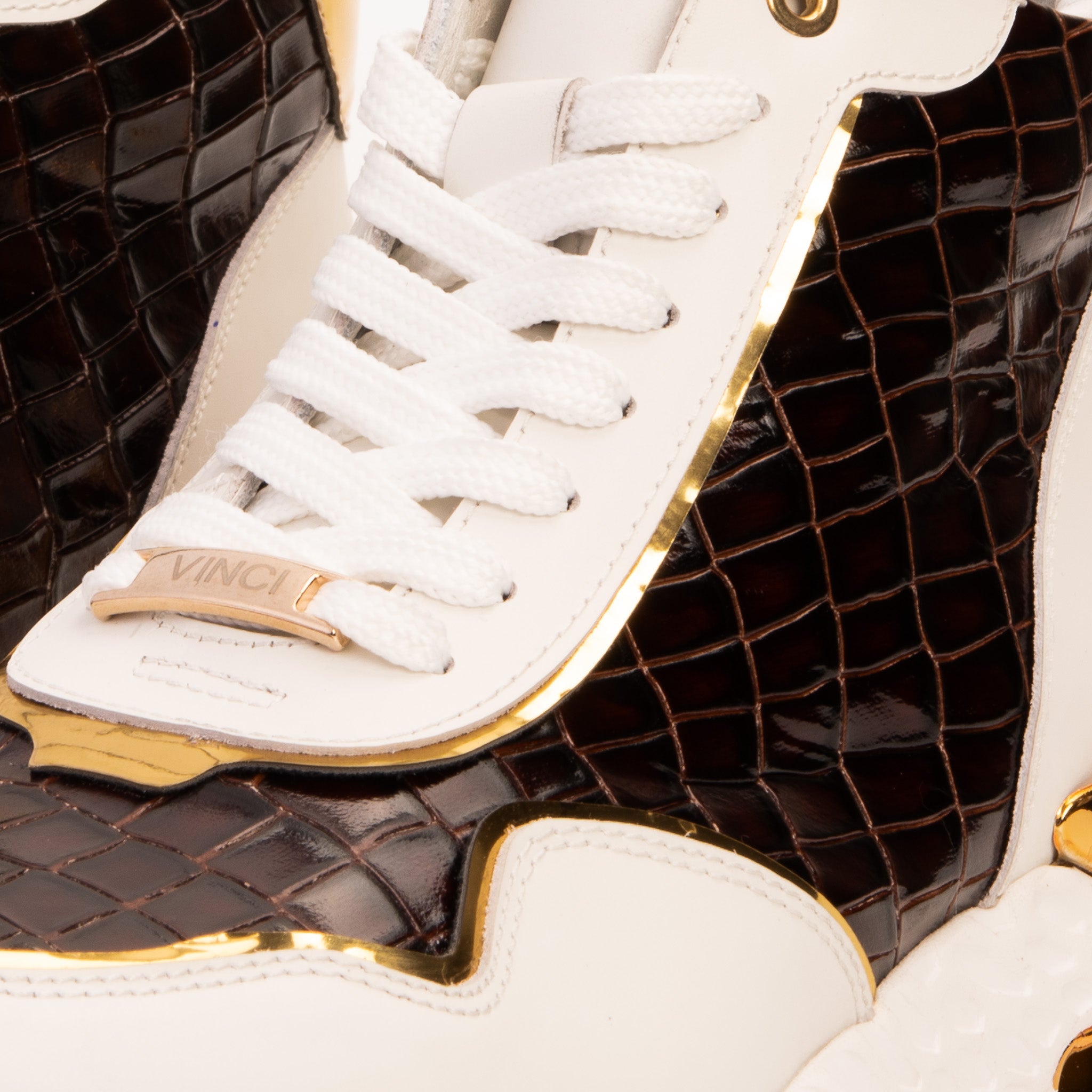 Bellagio White Gold Leather High-Top Sneaker - Vinci Leather