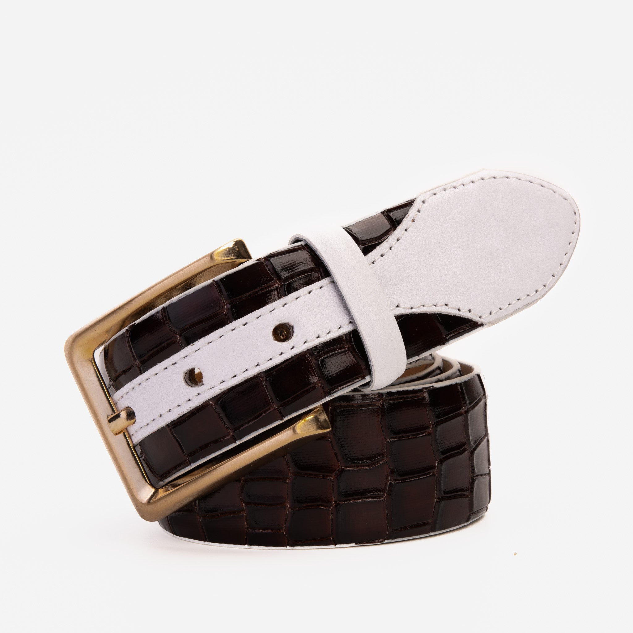 The Bellagio Brown White Leather Belt - Vinci Leather