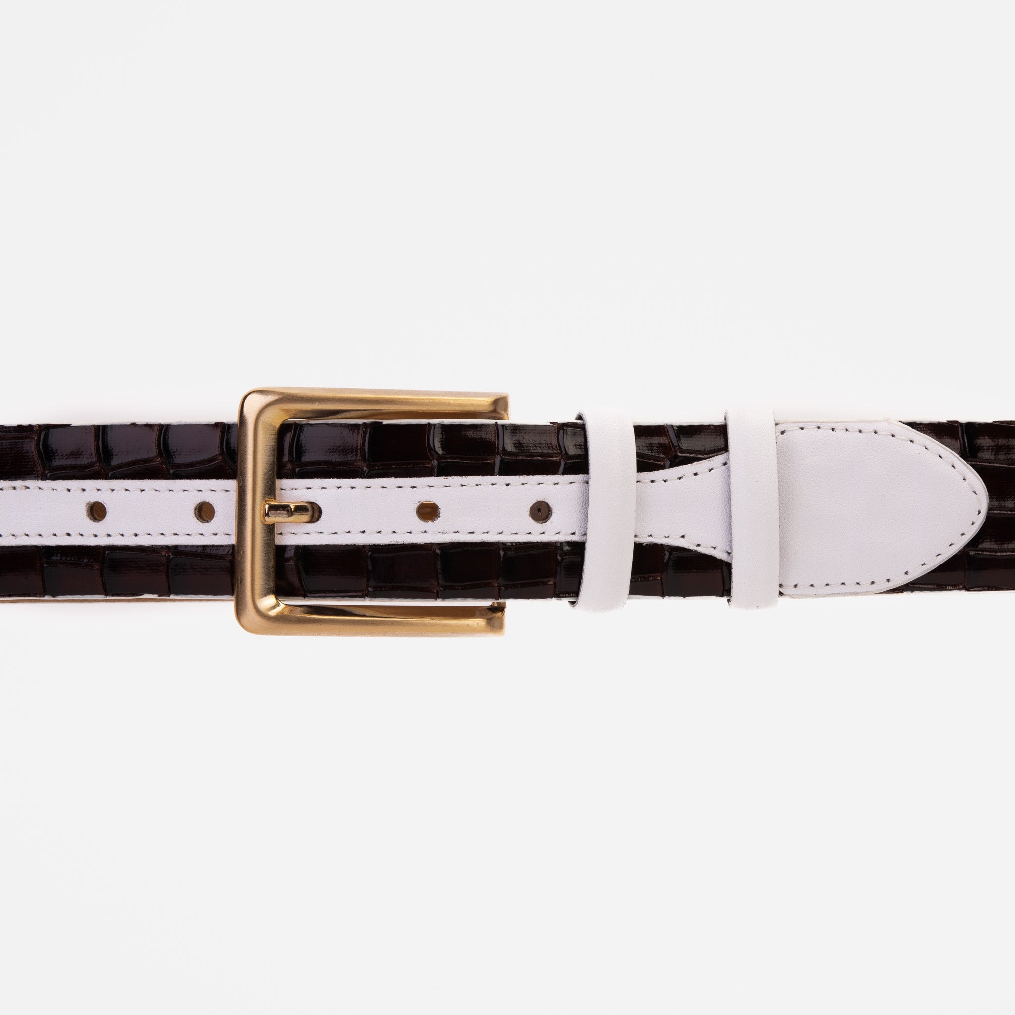 The Bellagio Brown White Leather Belt - Vinci Leather