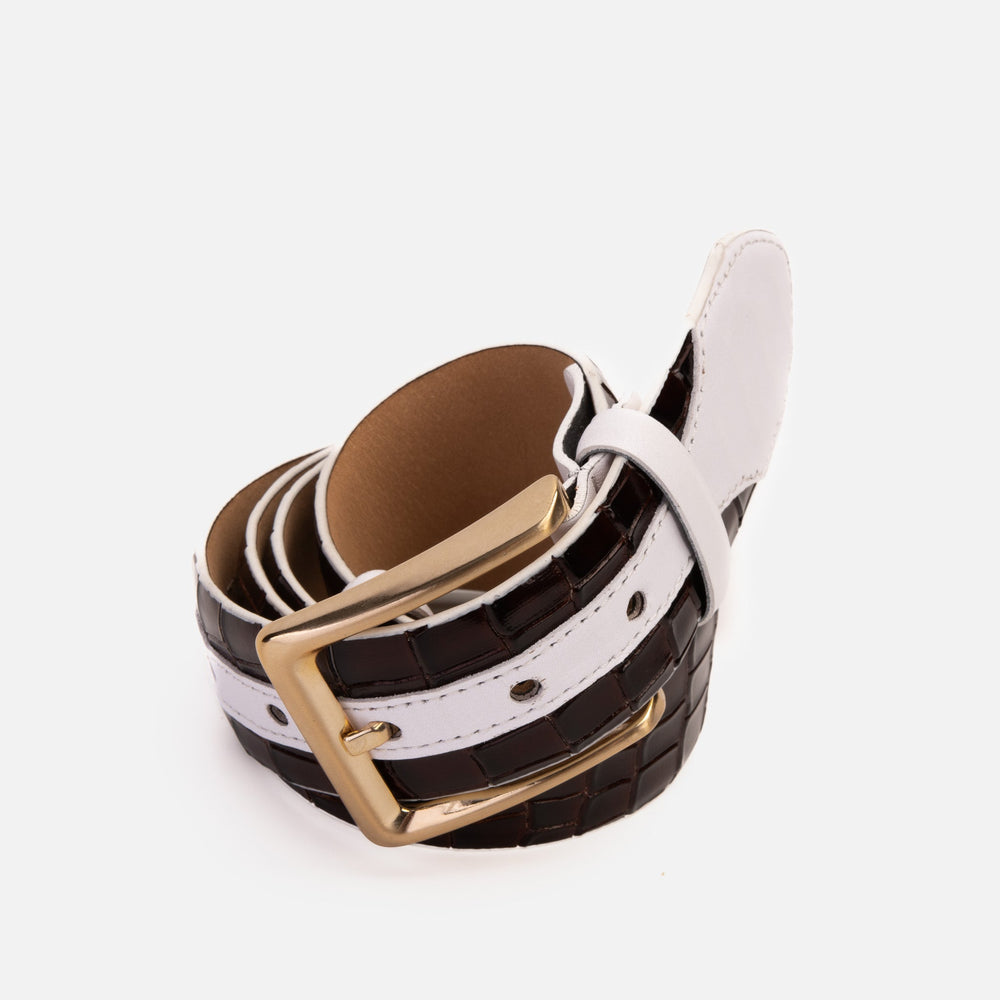 The Bellagio Brown White Leather Belt - Vinci Leather