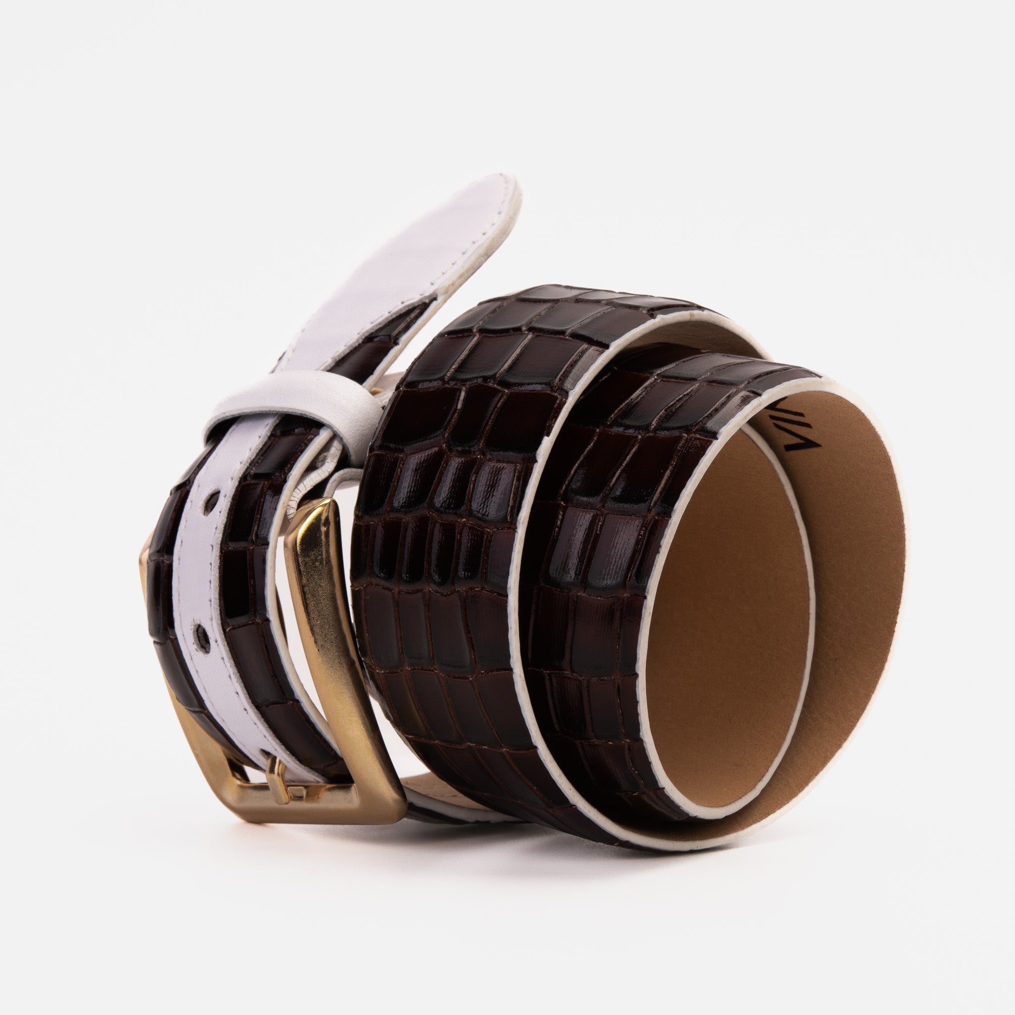 The Bellagio Brown White Leather Belt - Vinci Leather