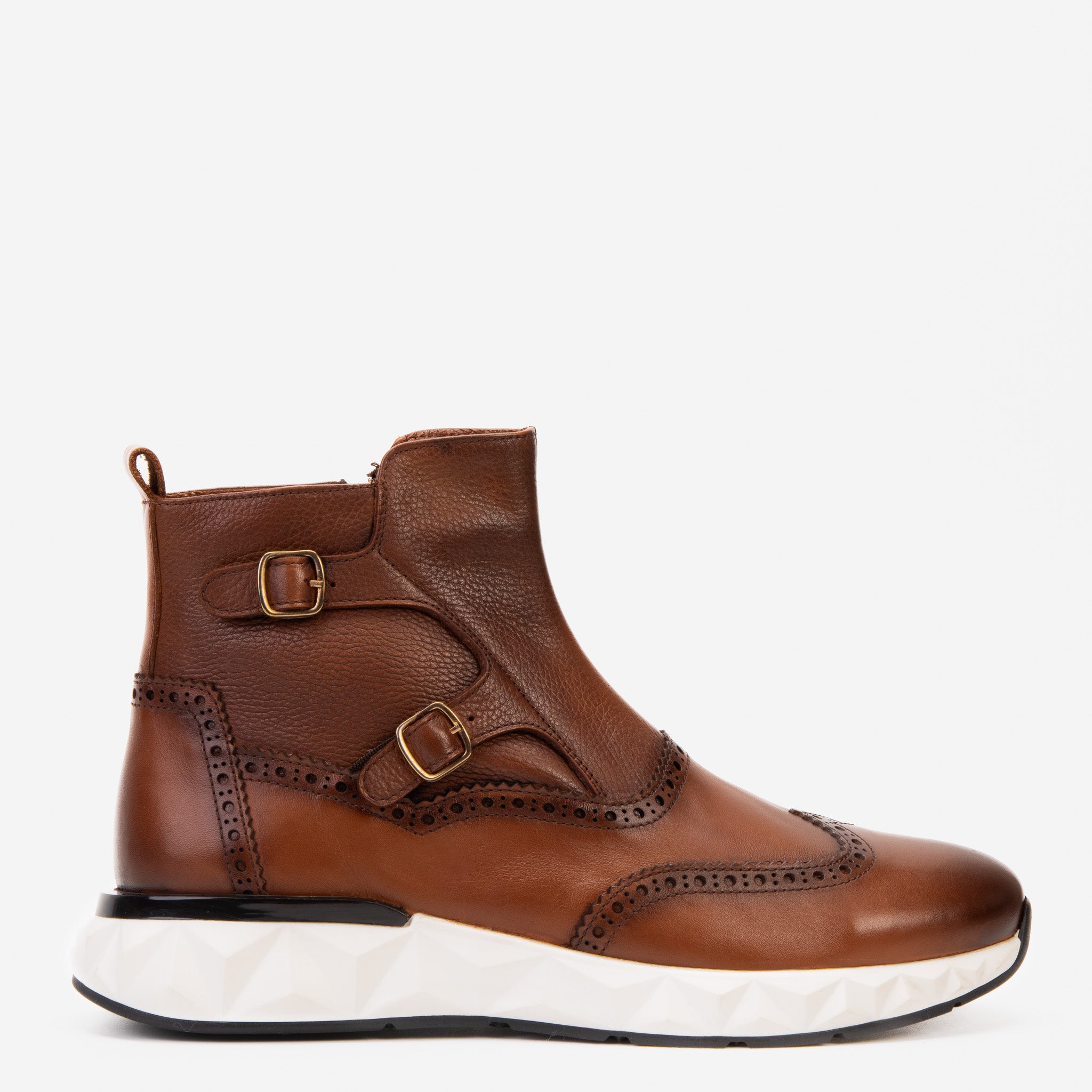 The Stealth Wingtip Buckle Tan Leather Boot - Vinci Leather
