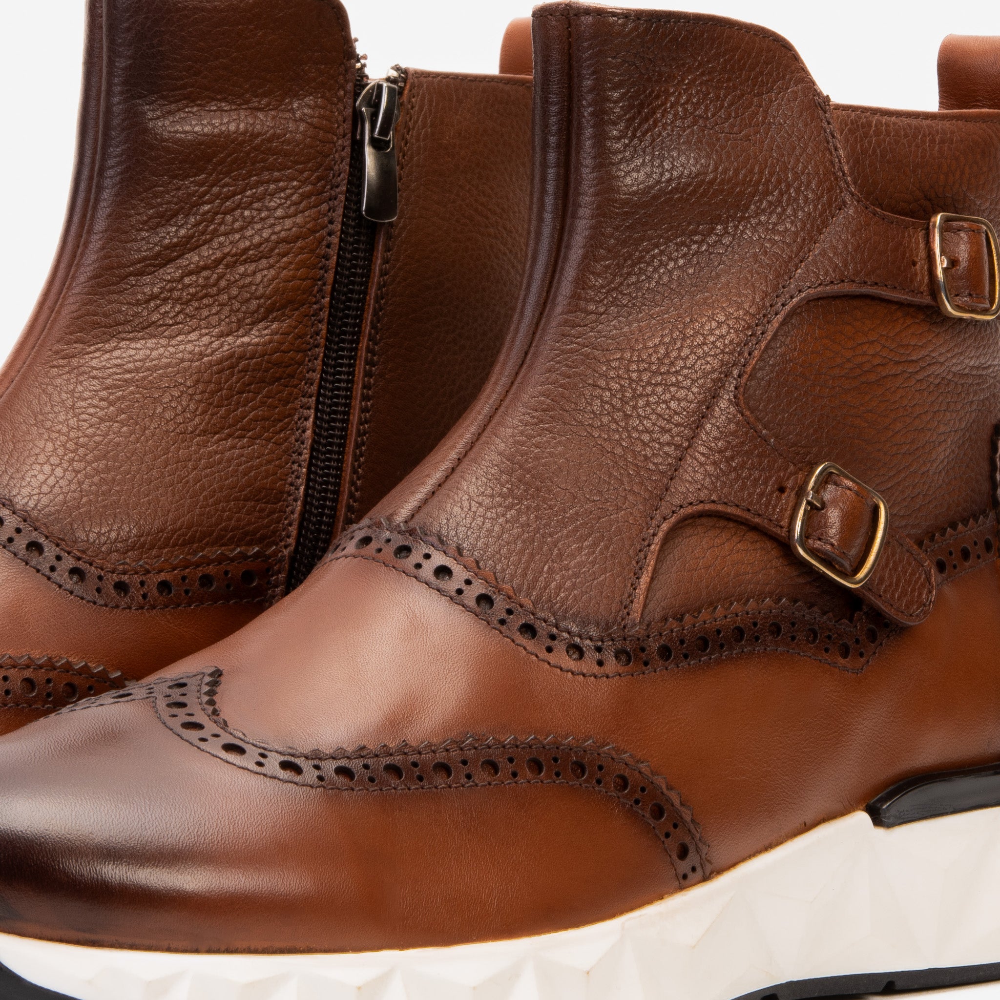 The Stealth Wingtip Buckle Tan Leather Boot - Vinci Leather