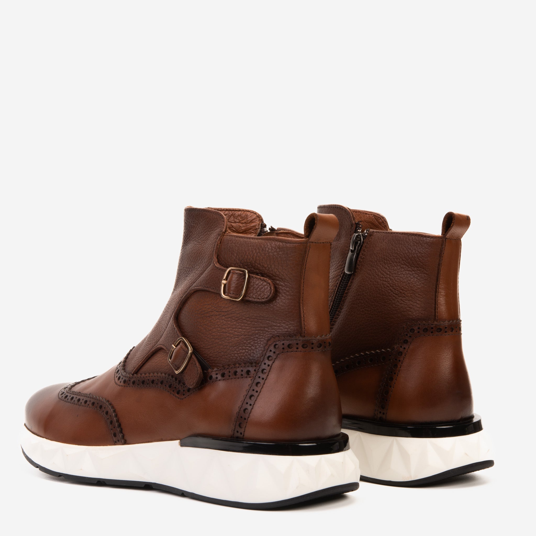 The Stealth Wingtip Buckle Tan Leather Boot - Vinci Leather