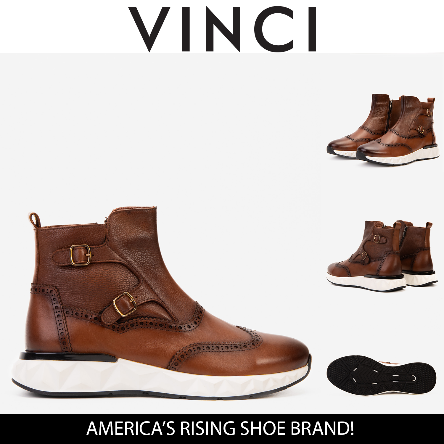 The Stealth Wingtip Buckle Tan Leather Boot - Vinci Leather