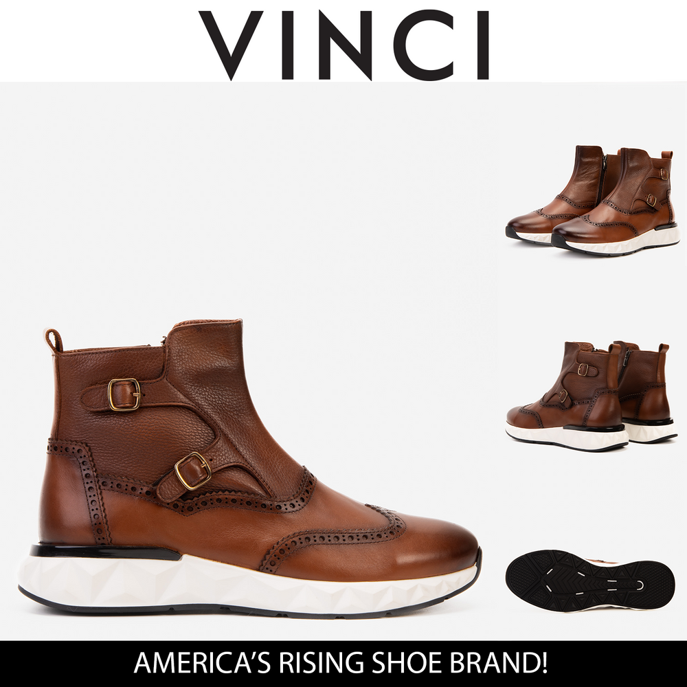 The Stealth Wingtip Buckle Tan Leather Boot - Vinci Leather