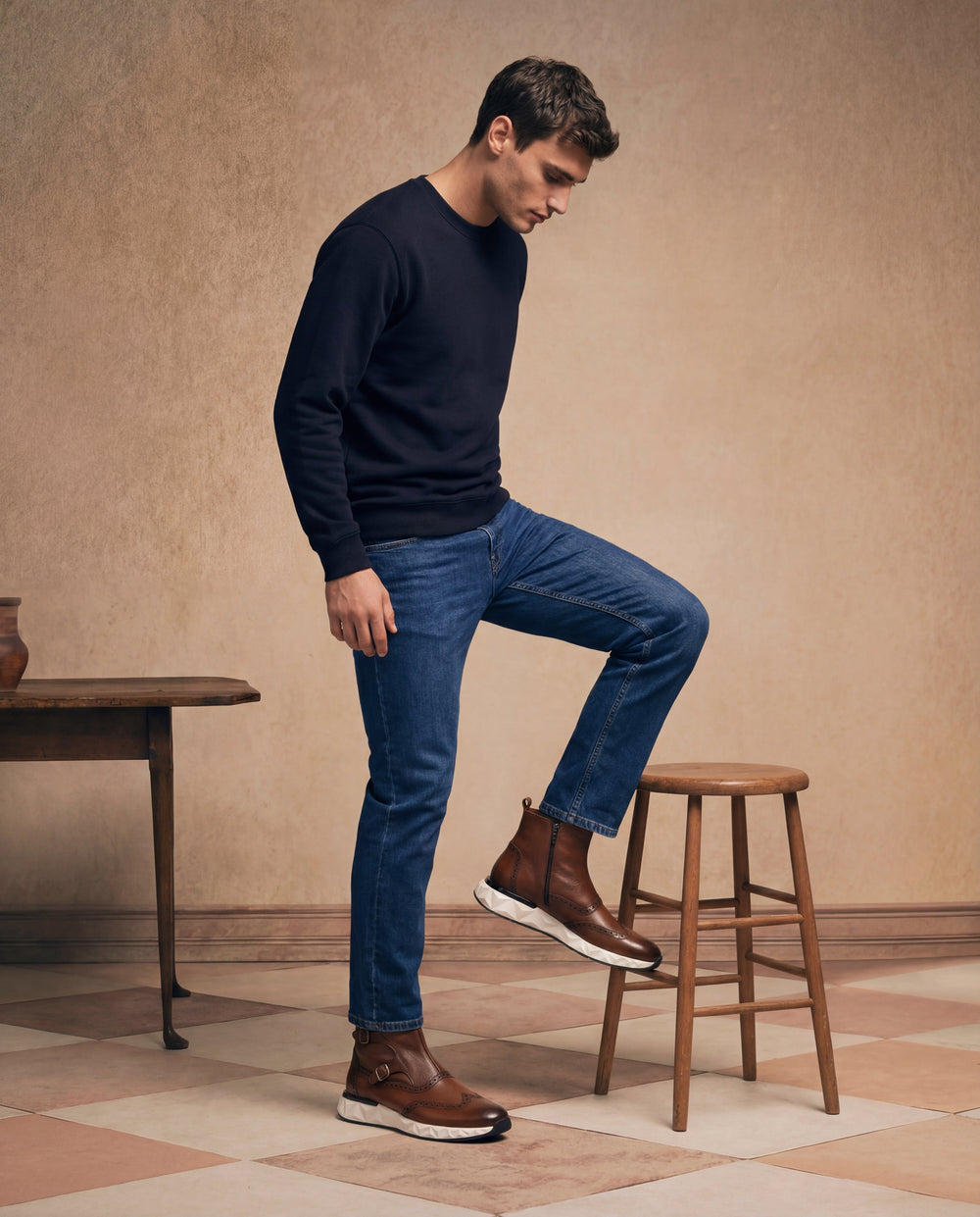 The Stealth Wingtip Buckle Tan Leather Boot - Vinci Leather