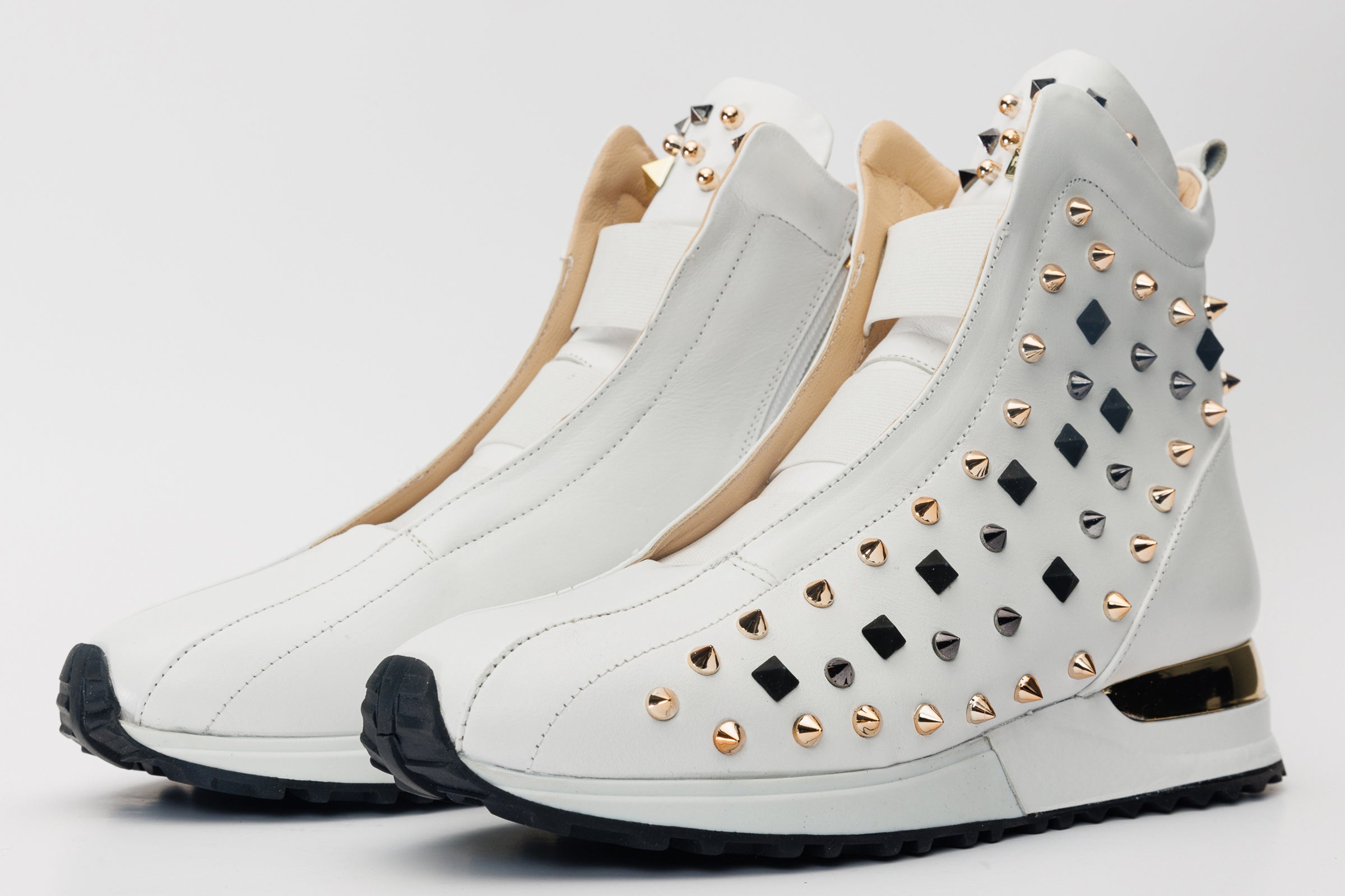 The Infanta High-Top White Spike Leather Sneaker Limited Edition - Vinci Leather