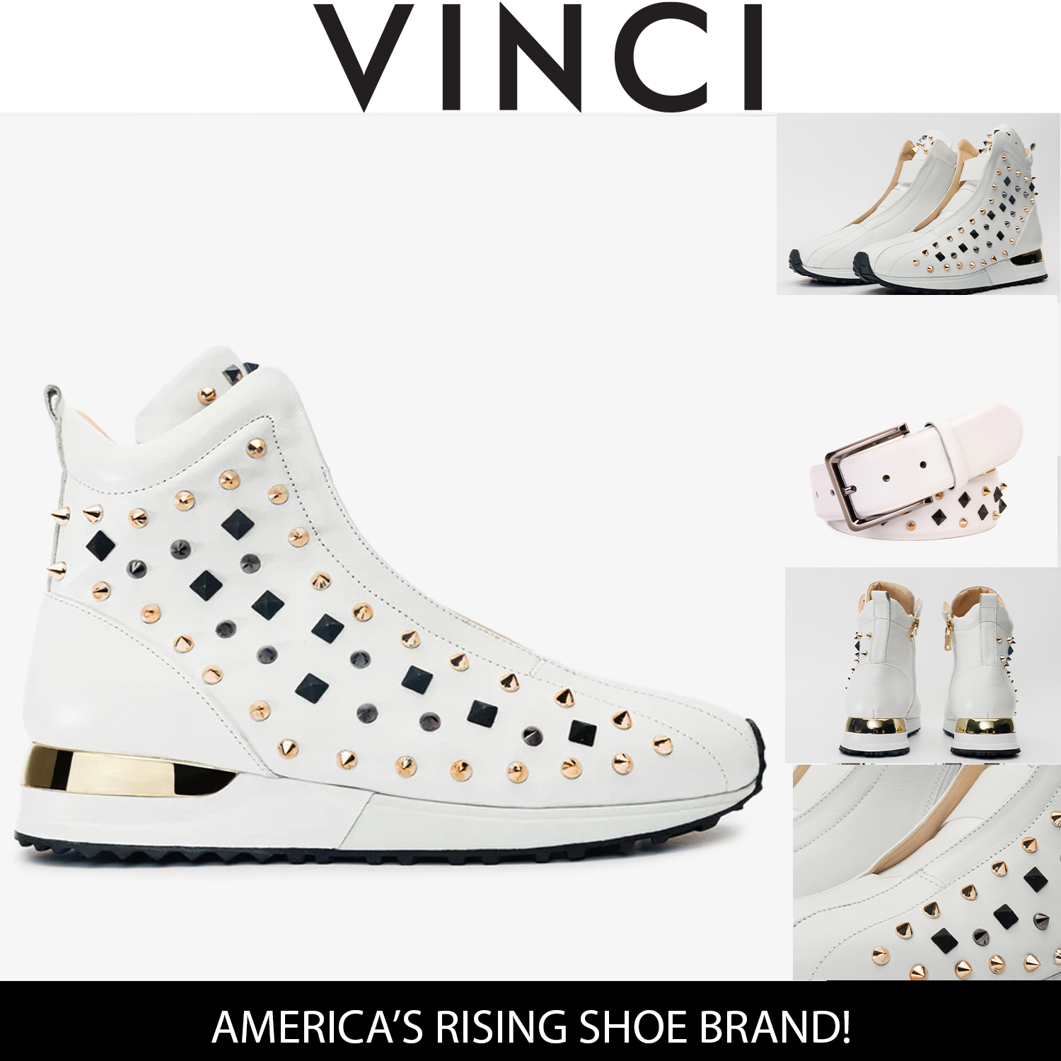The Infanta High-Top White Spike Leather Sneaker Limited Edition - Vinci Leather