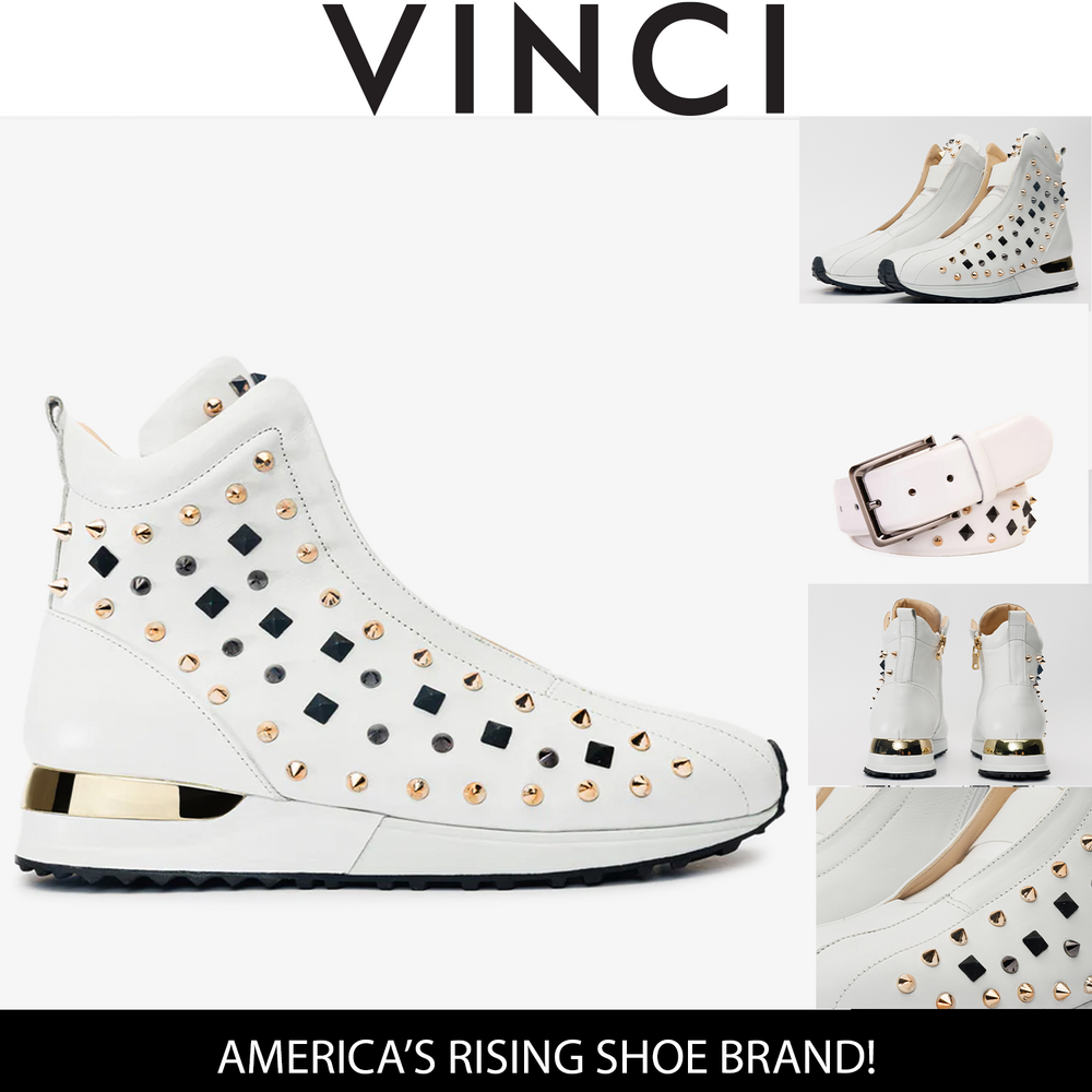 The Infanta High-Top White Spike Leather Sneaker Limited Edition - Vinci Leather