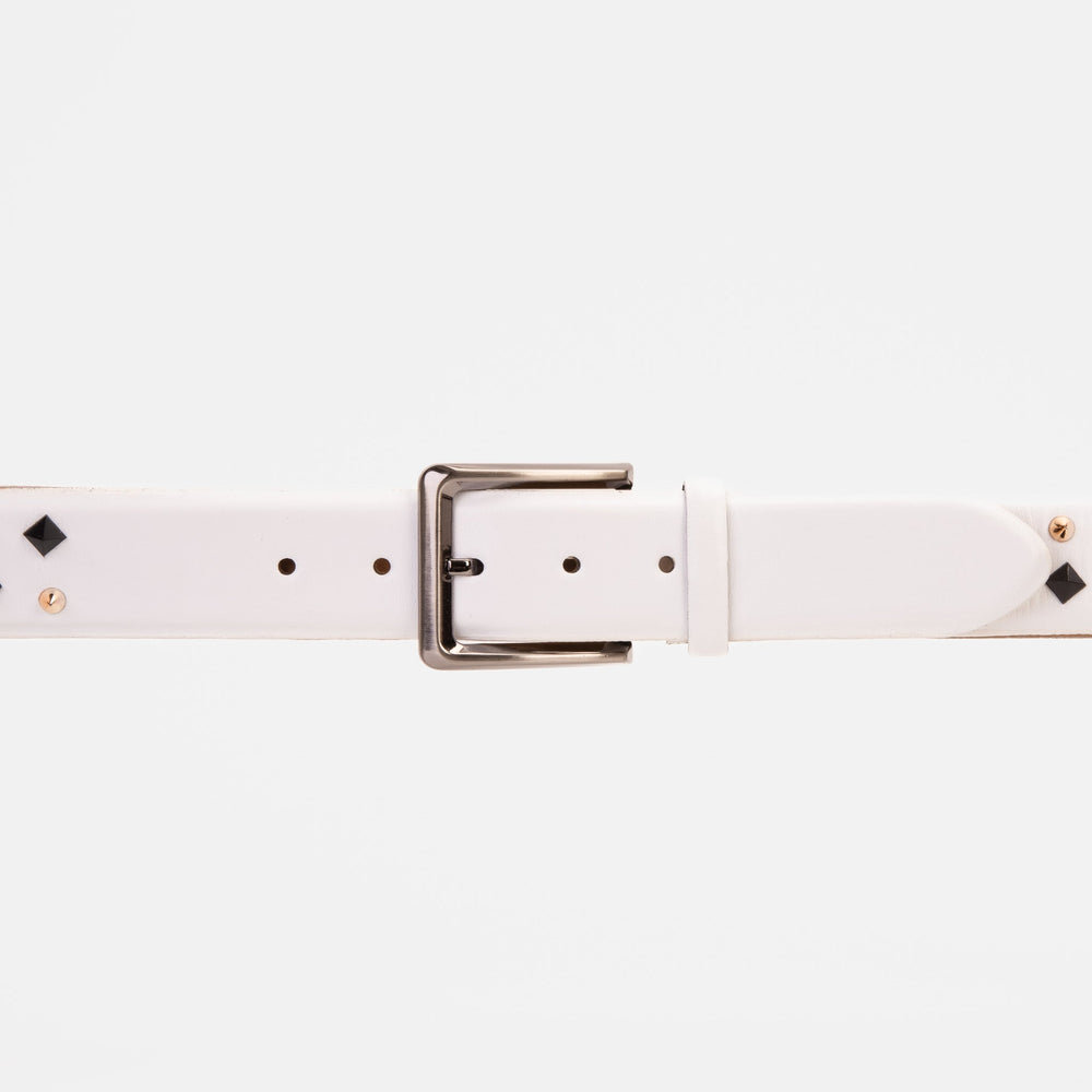 The Infanta White Spike Leather Belt - Vinci Leather