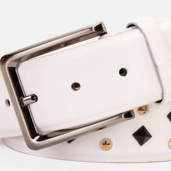 The Infanta White Spike Leather Belt - Vinci Leather