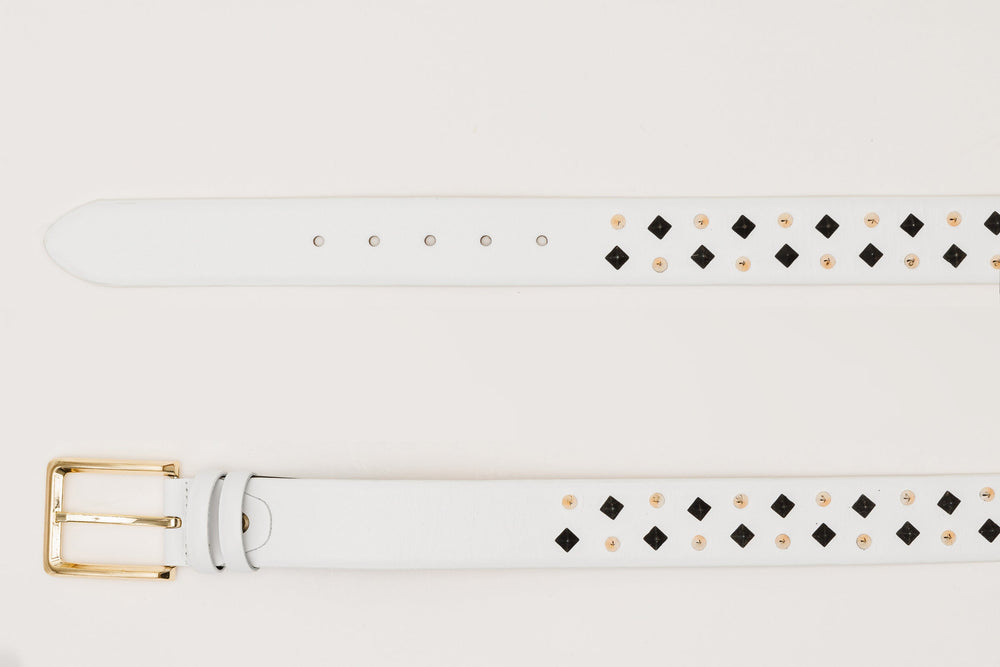 The Infanta White Spike Leather Belt - Vinci Leather