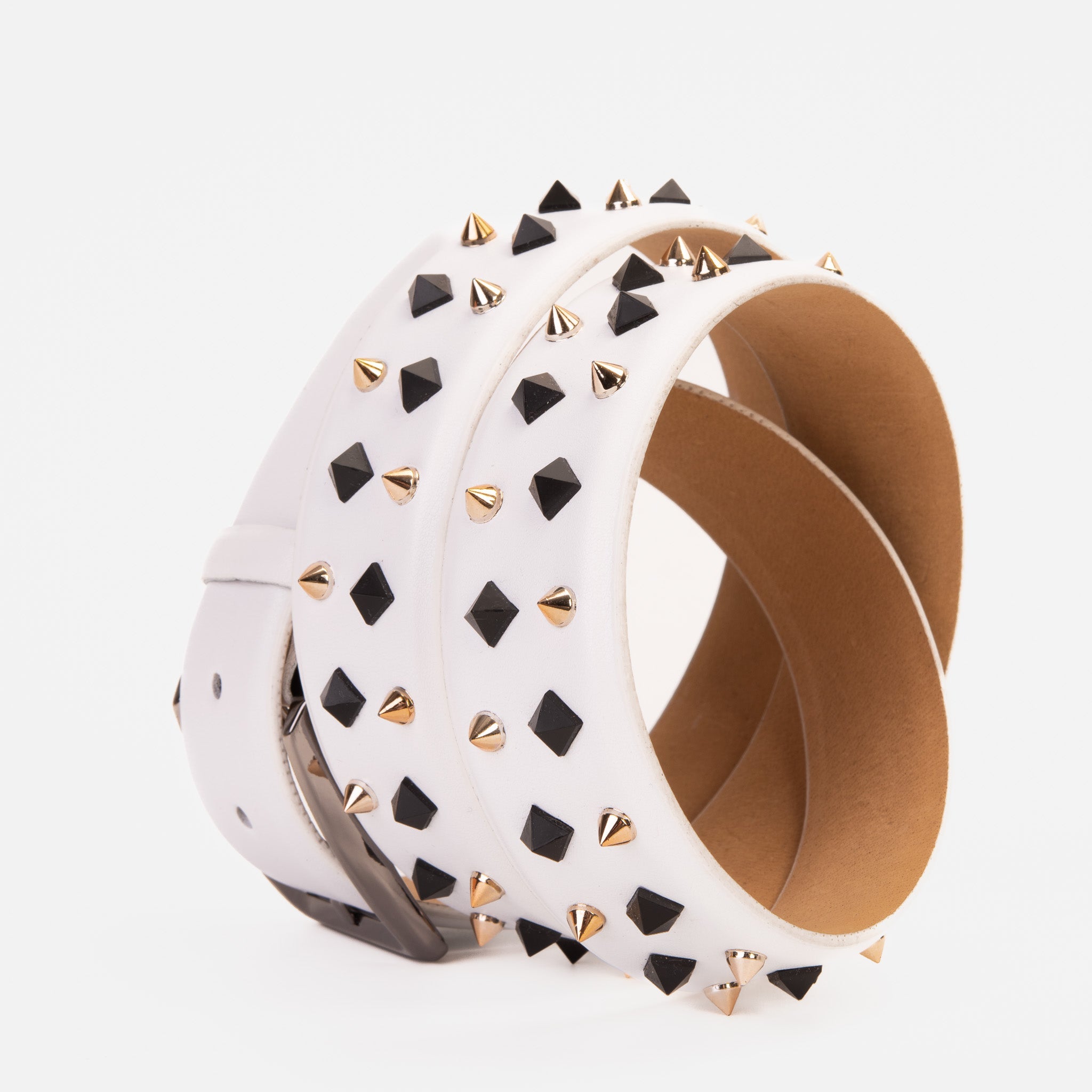 The Infanta White Spike Leather Belt - Vinci Leather