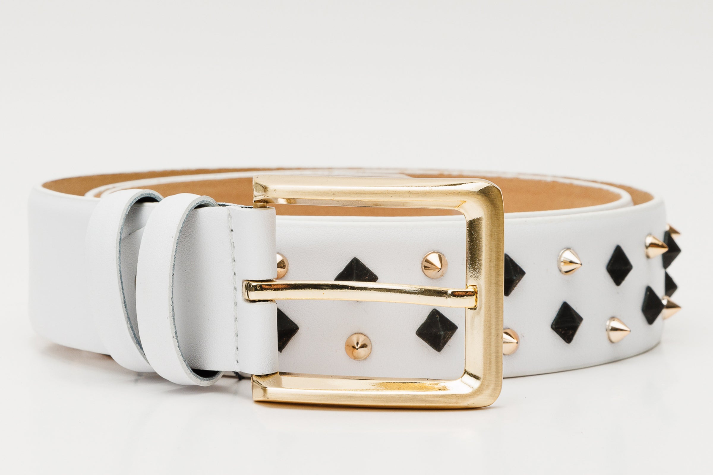 The Infanta White Spike Leather Belt - Vinci Leather