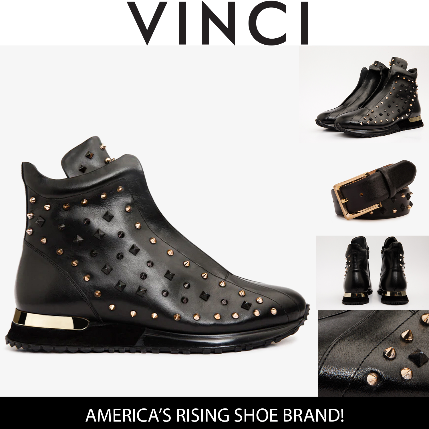 The Infanta High-Top Black Spike Leather Sneaker Limited Edition - Vinci Leather