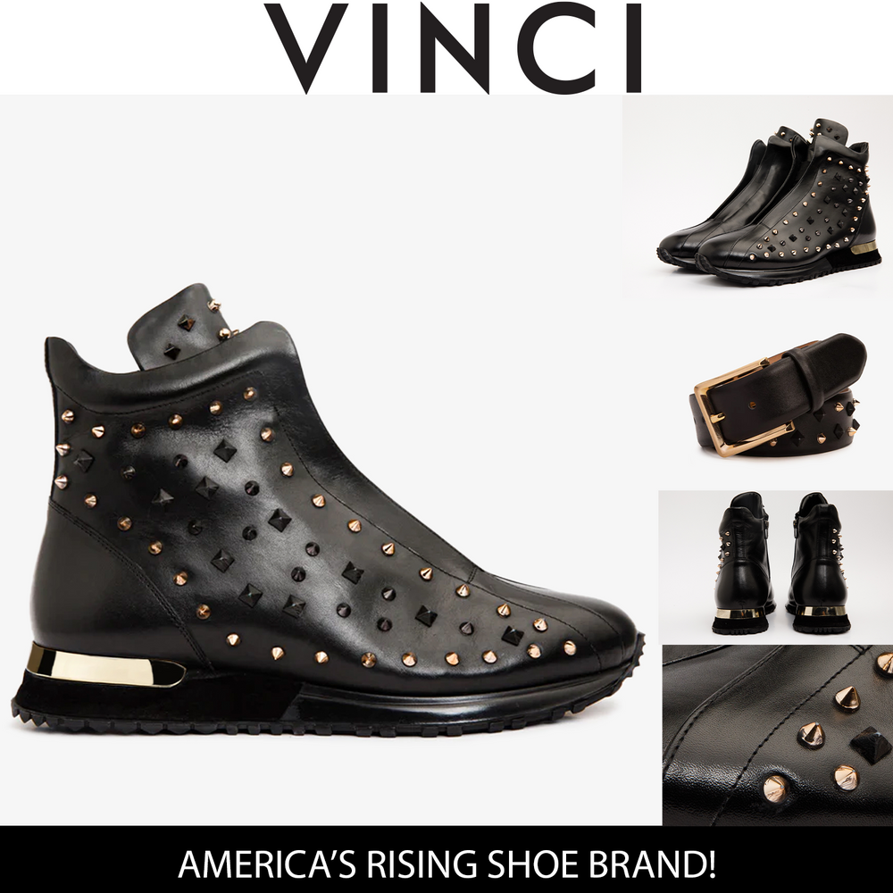 The Infanta High-Top Black Spike Leather Sneaker Limited Edition - Vinci Leather
